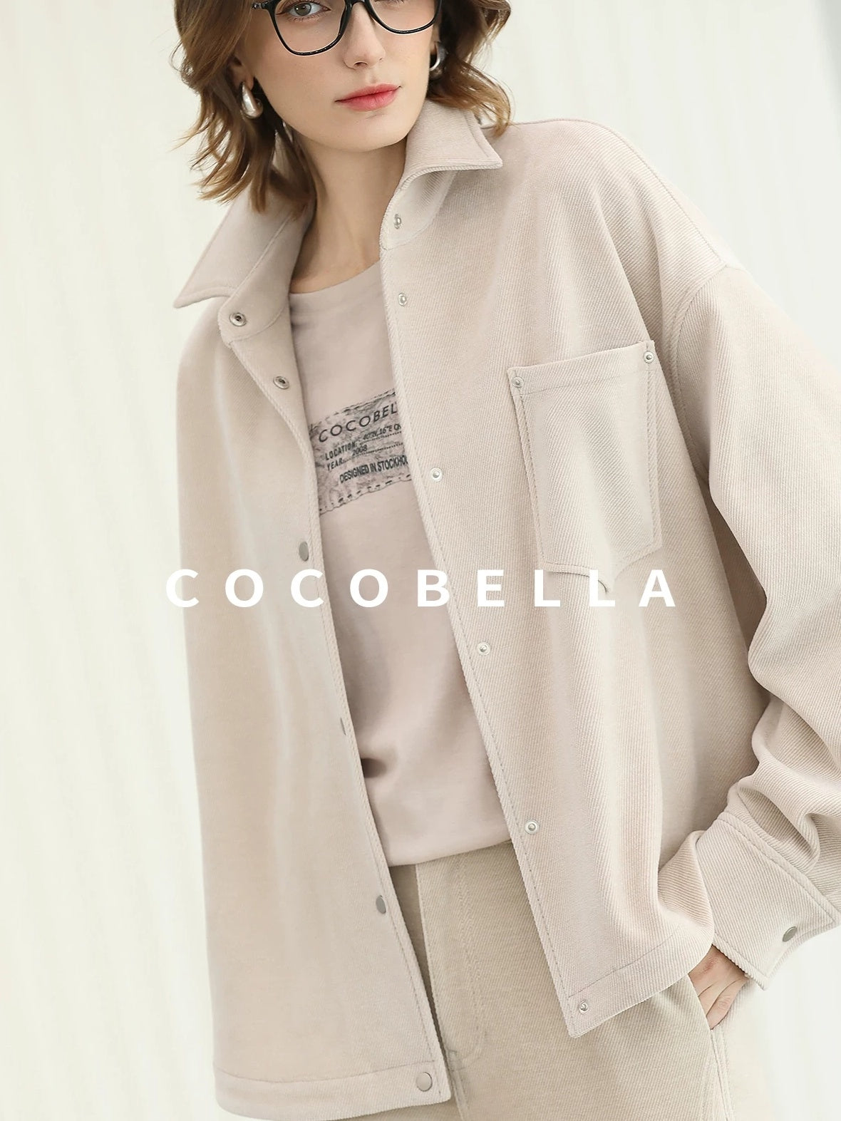 COCOBELLA Warm Relaxed Lapel Button Pocket Women Commuter Casual Polyester Jackets