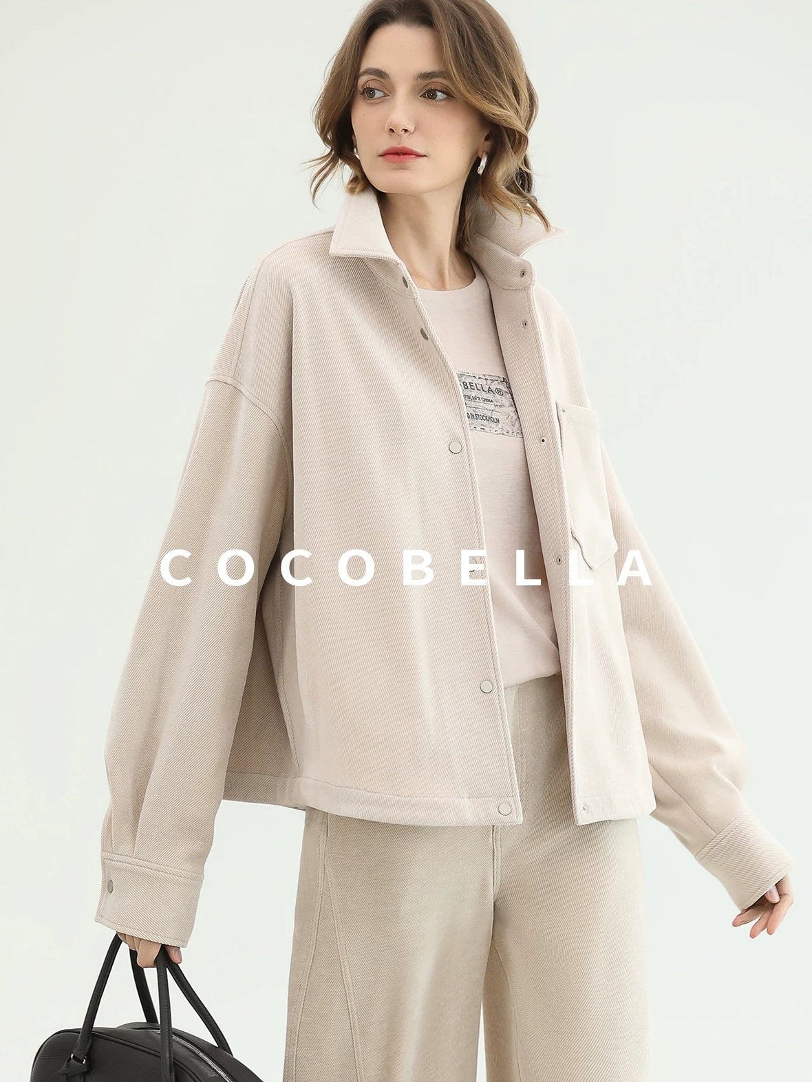 COCOBELLA Warm Relaxed Lapel Button Pocket Women Commuter Casual Polyester Jackets