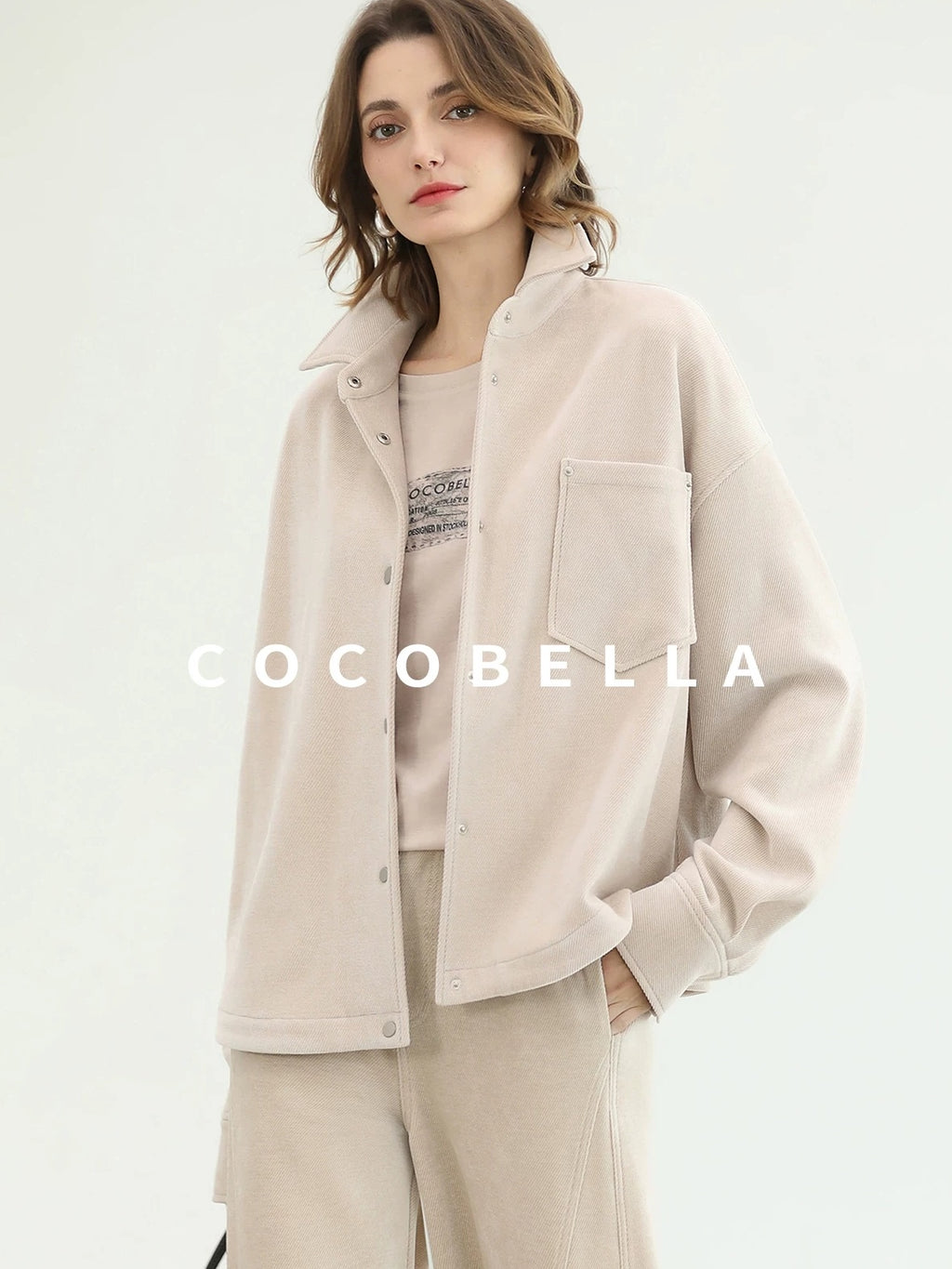 COCOBELLA Warm Relaxed Lapel Button Pocket Women Commuter Casual Polyester Jackets