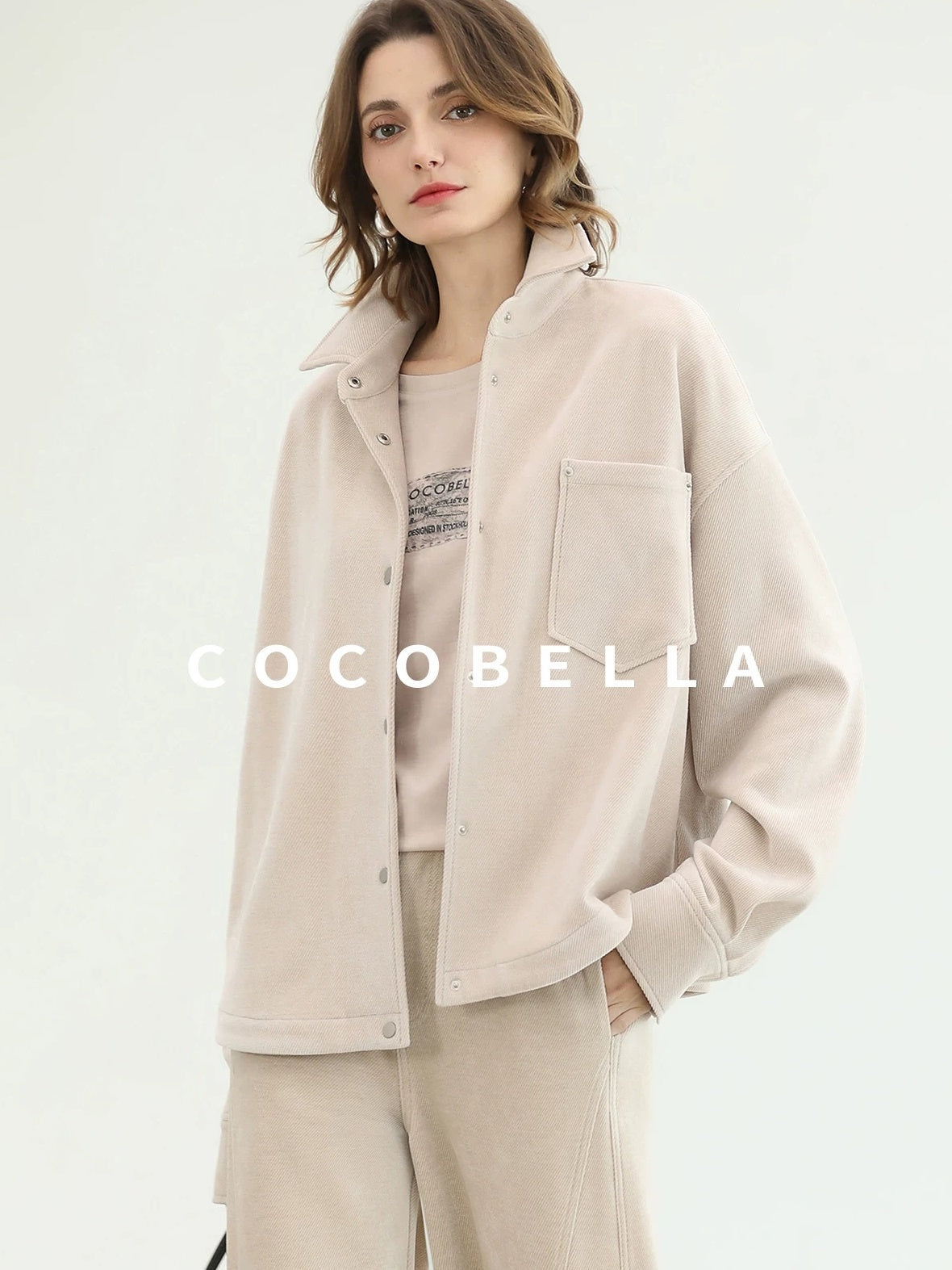 COCOBELLA Warm Relaxed Lapel Button Pocket Women Commuter Casual Polyester Jackets