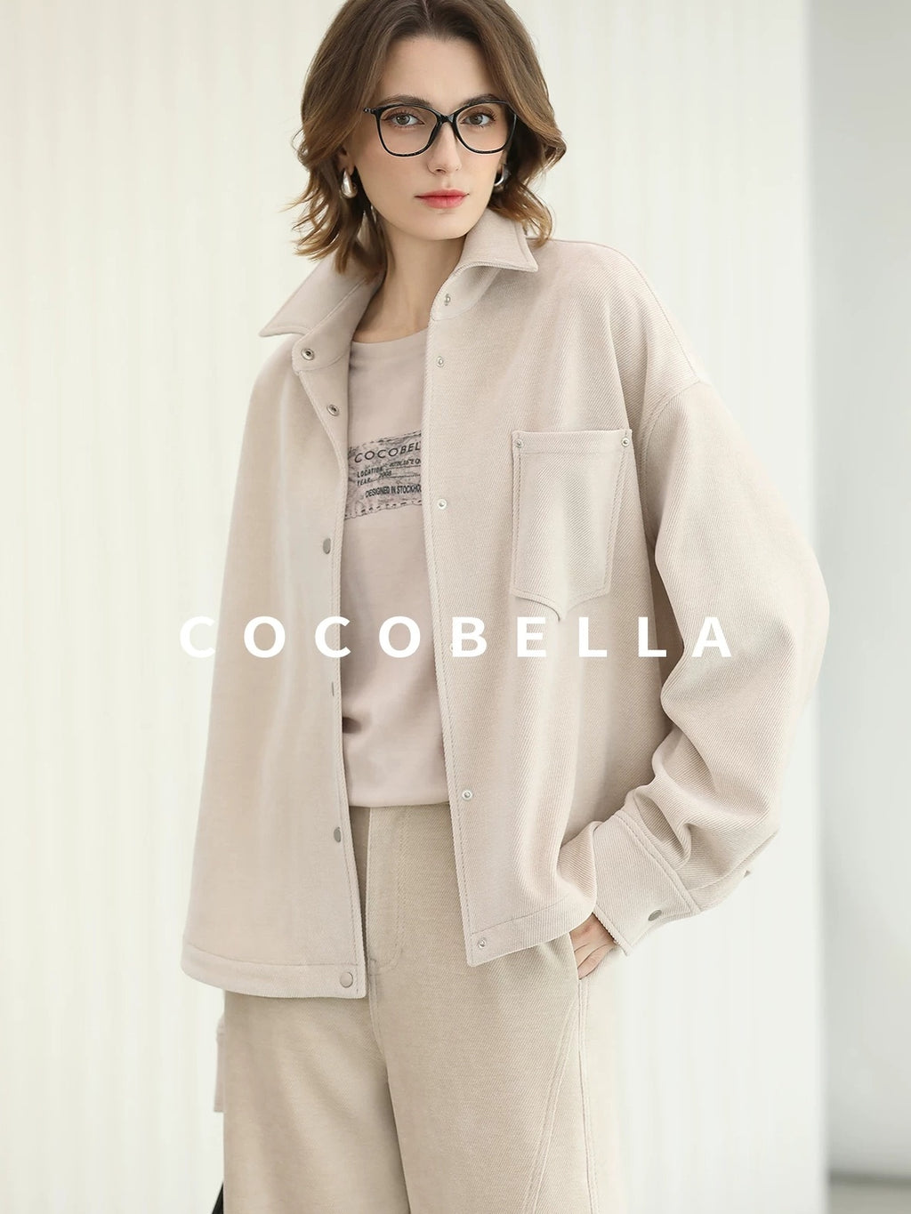 COCOBELLA Warm Relaxed Lapel Button Pocket Women Commuter Casual Polyester Jackets