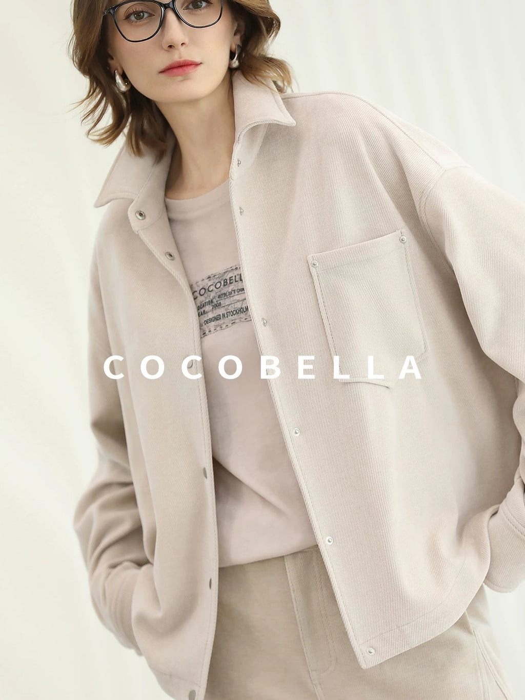 COCOBELLA Warm Relaxed Lapel Button Pocket Women Commuter Casual Polyester Jackets
