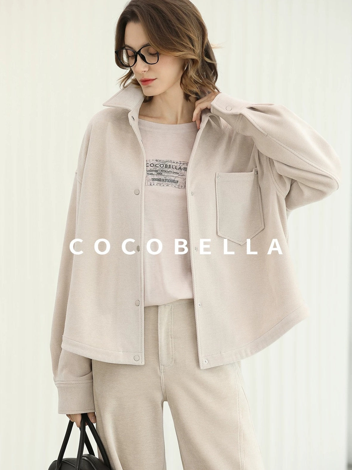 COCOBELLA Warm Relaxed Lapel Button Pocket Women Commuter Casual Polyester Jackets