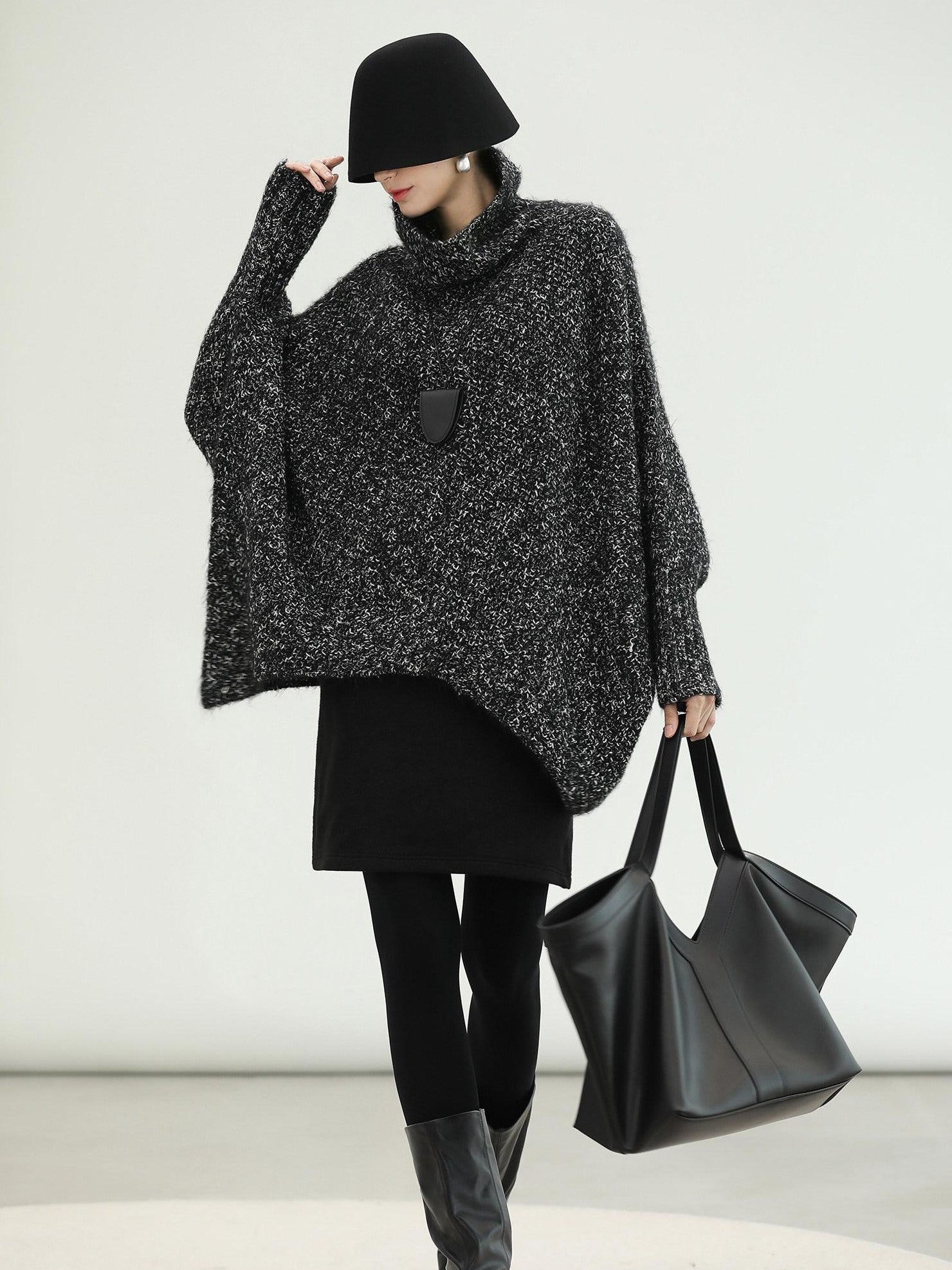 COCOBELLA Warm Shimmer Batwing Sleeve Office Women Panda Color Turtleneck Knit Sweater