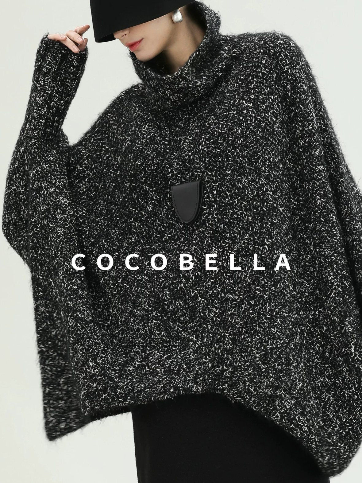 COCOBELLA Warm Shimmer Batwing Sleeve Office Women Panda Color Turtleneck Knit Sweater