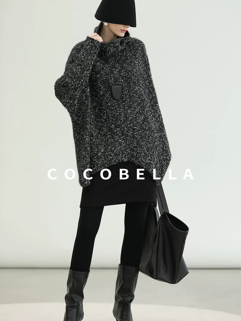 COCOBELLA Warm Shimmer Batwing Sleeve Office Women Panda Color Turtleneck Knit Sweater