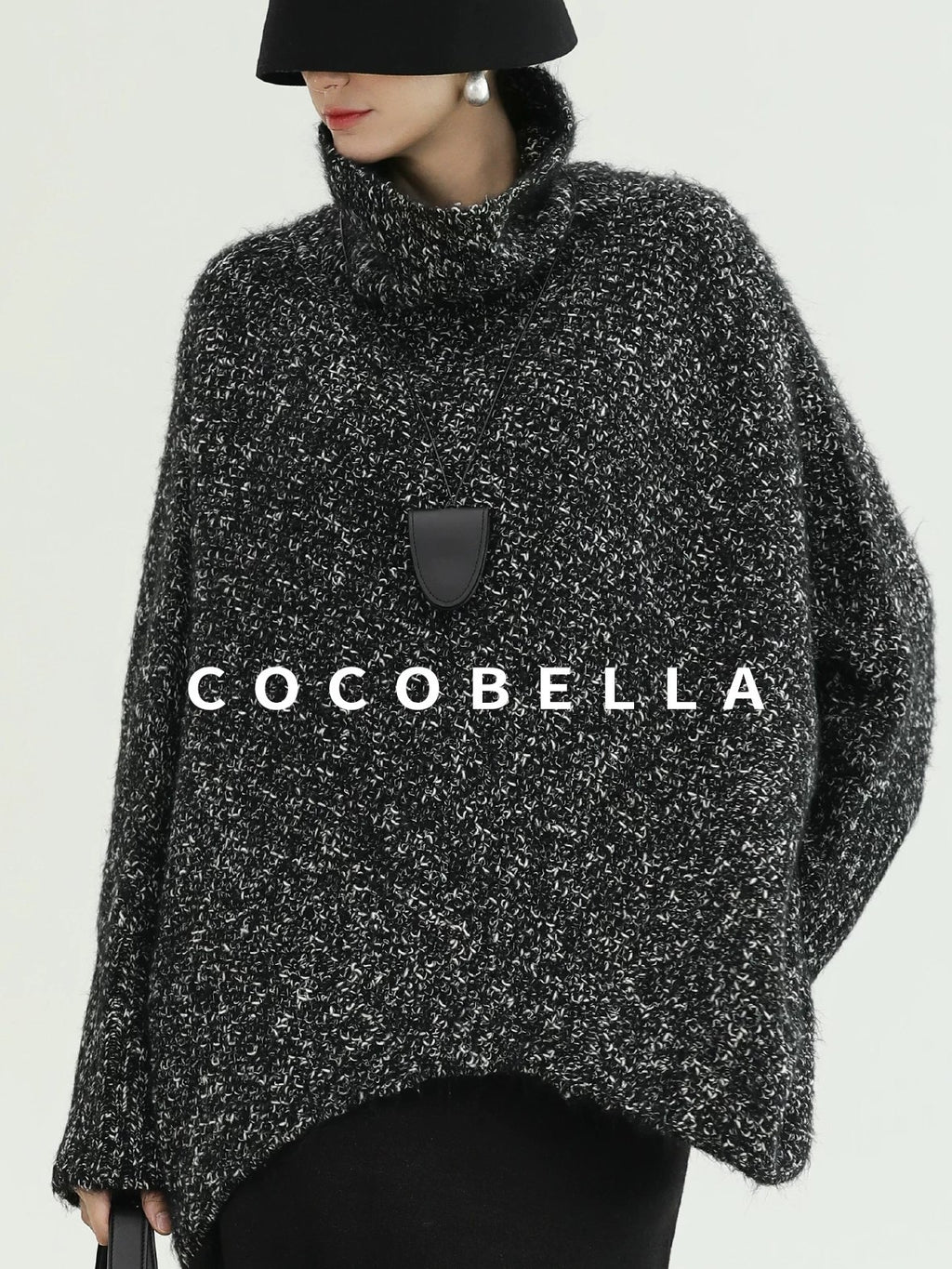 COCOBELLA Warm Shimmer Batwing Sleeve Office Women Panda Color Turtleneck Knit Sweater