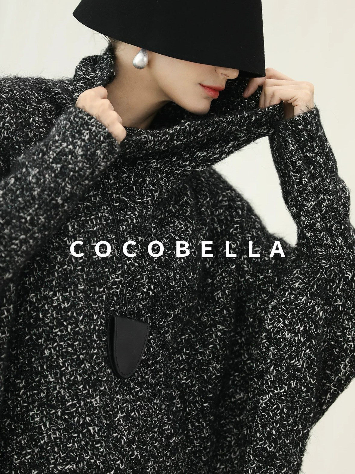 COCOBELLA Warm Shimmer Batwing Sleeve Office Women Panda Color Turtleneck Knit Sweater