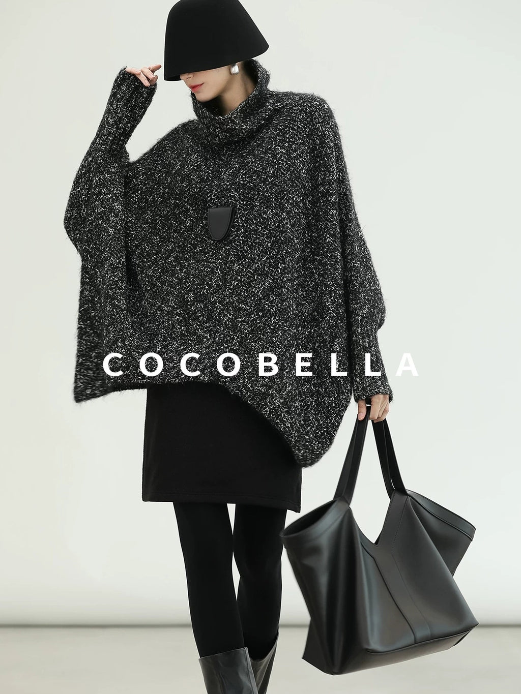 COCOBELLA Warm Shimmer Batwing Sleeve Office Women Panda Color Turtleneck Knit Sweater