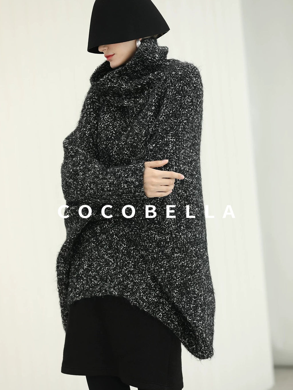 COCOBELLA Warm Shimmer Batwing Sleeve Office Women Panda Color Turtleneck Knit Sweater