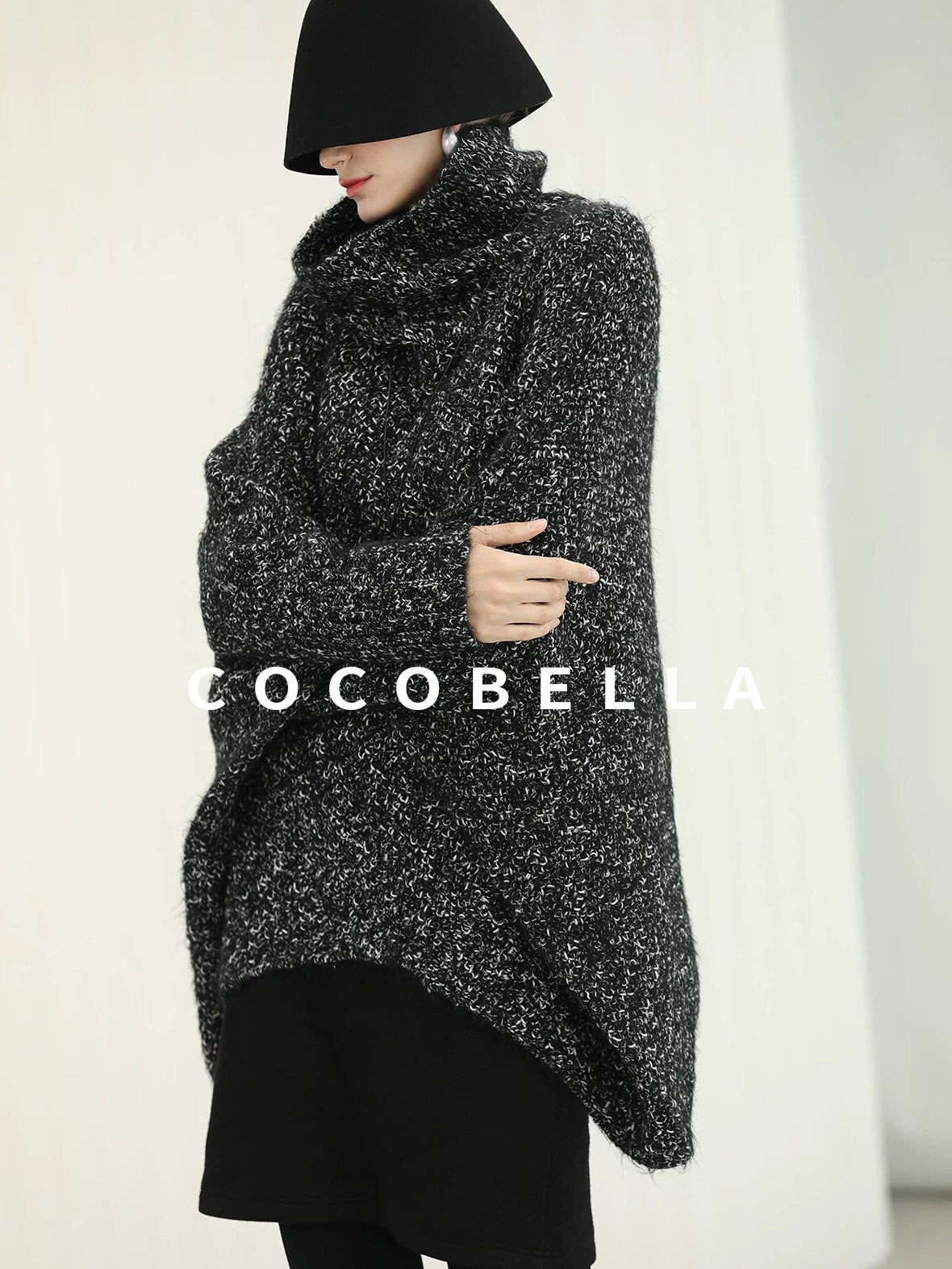 COCOBELLA Warm Shimmer Batwing Sleeve Office Women Panda Color Turtleneck Knit Sweater