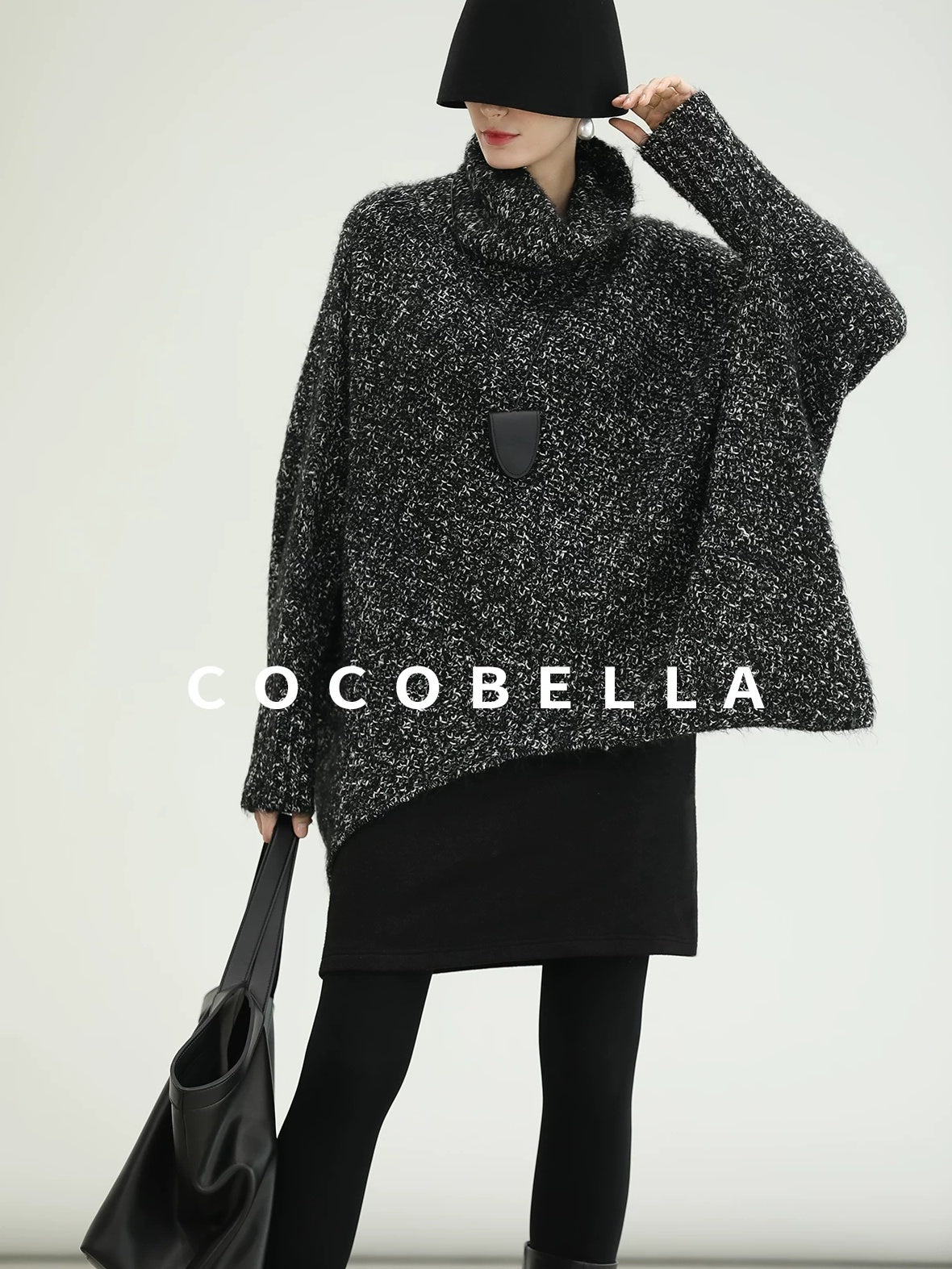COCOBELLA Warm Shimmer Batwing Sleeve Office Women Panda Color Turtleneck Knit Sweater