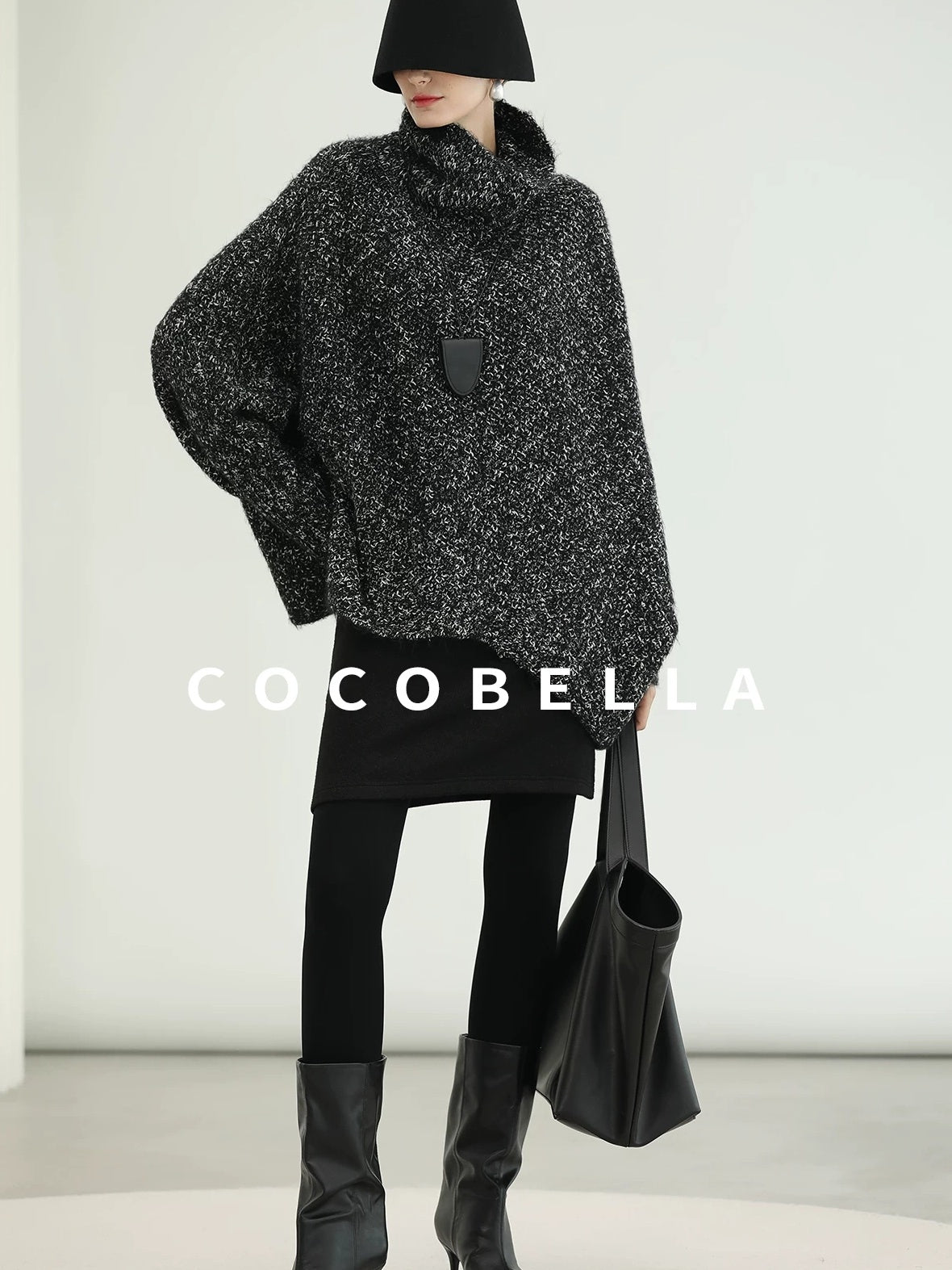 COCOBELLA Warm Shimmer Batwing Sleeve Office Women Panda Color Turtleneck Knit Sweater