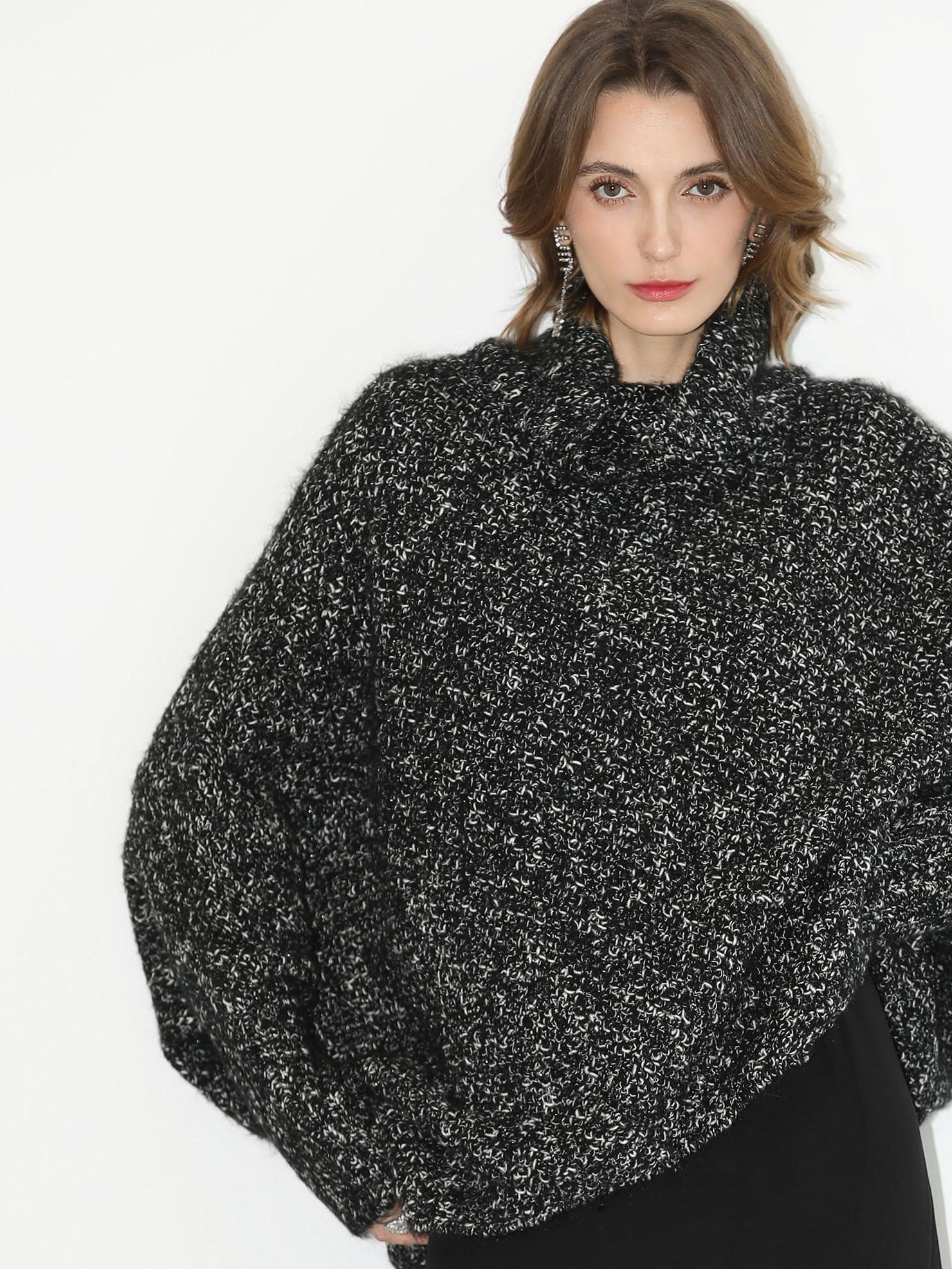 COCOBELLA Warm Shimmer Batwing Sleeve Office Women Panda Color Turtleneck Knit Sweater