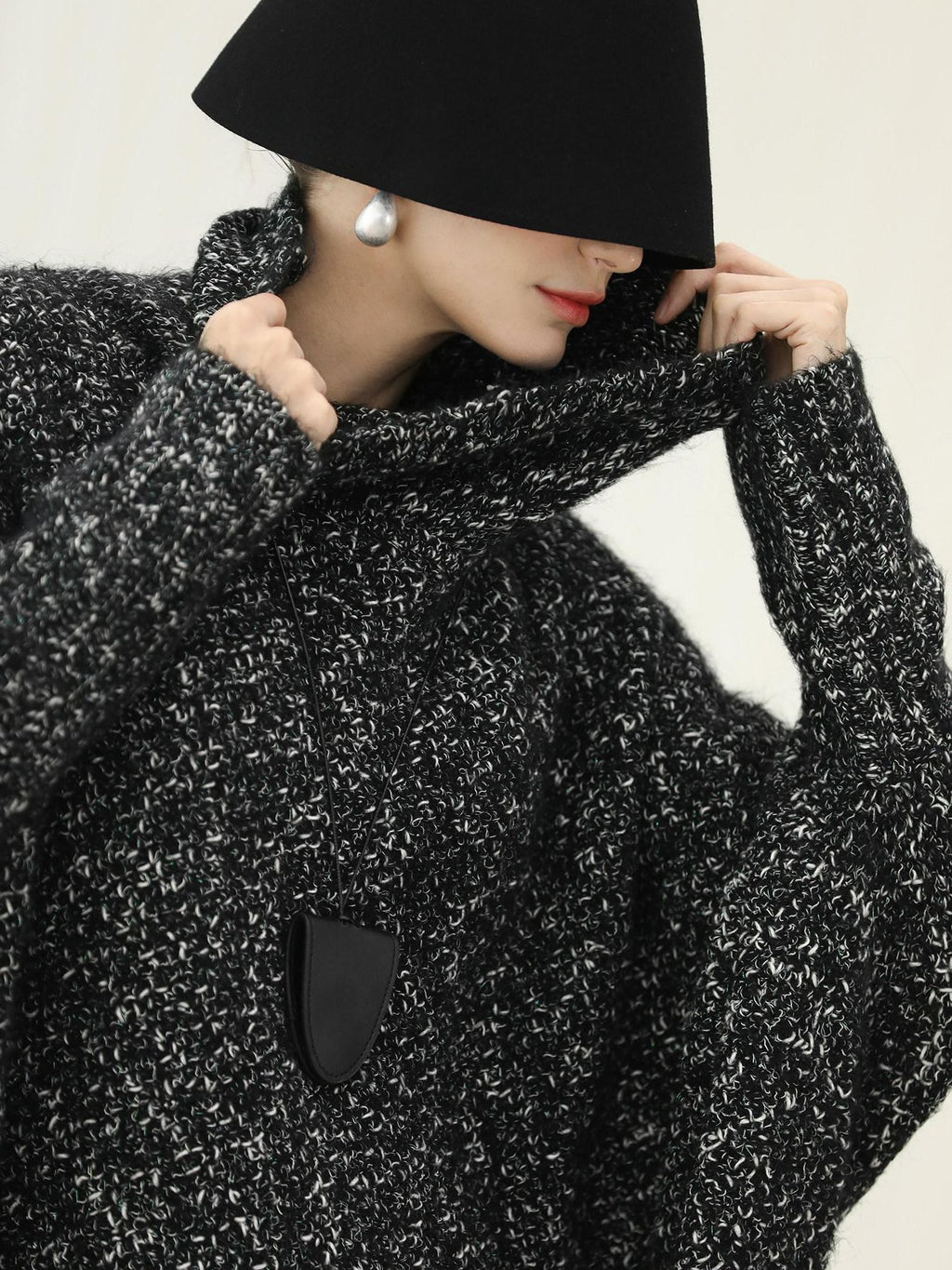 COCOBELLA Warm Shimmer Batwing Sleeve Office Women Panda Color Turtleneck Knit Sweater