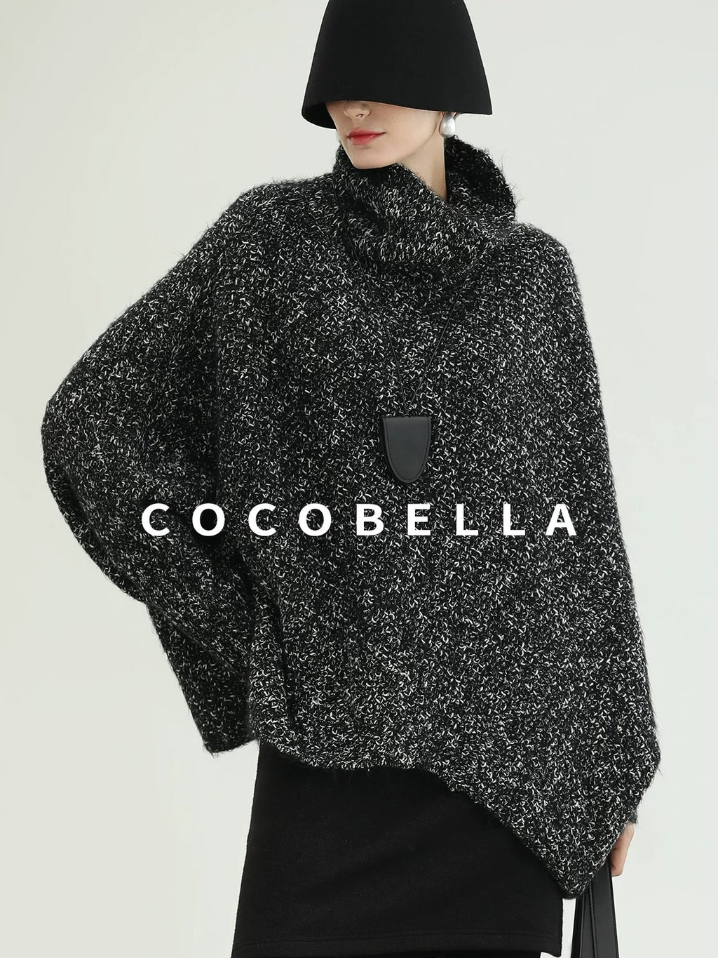 COCOBELLA Warm Shimmer Batwing Sleeve Office Women Panda Color Turtleneck Knit Sweater