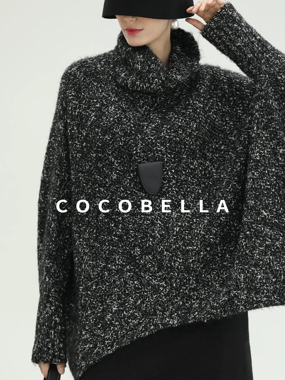 COCOBELLA Warm Shimmer Batwing Sleeve Office Women Panda Color Turtleneck Knit Sweater