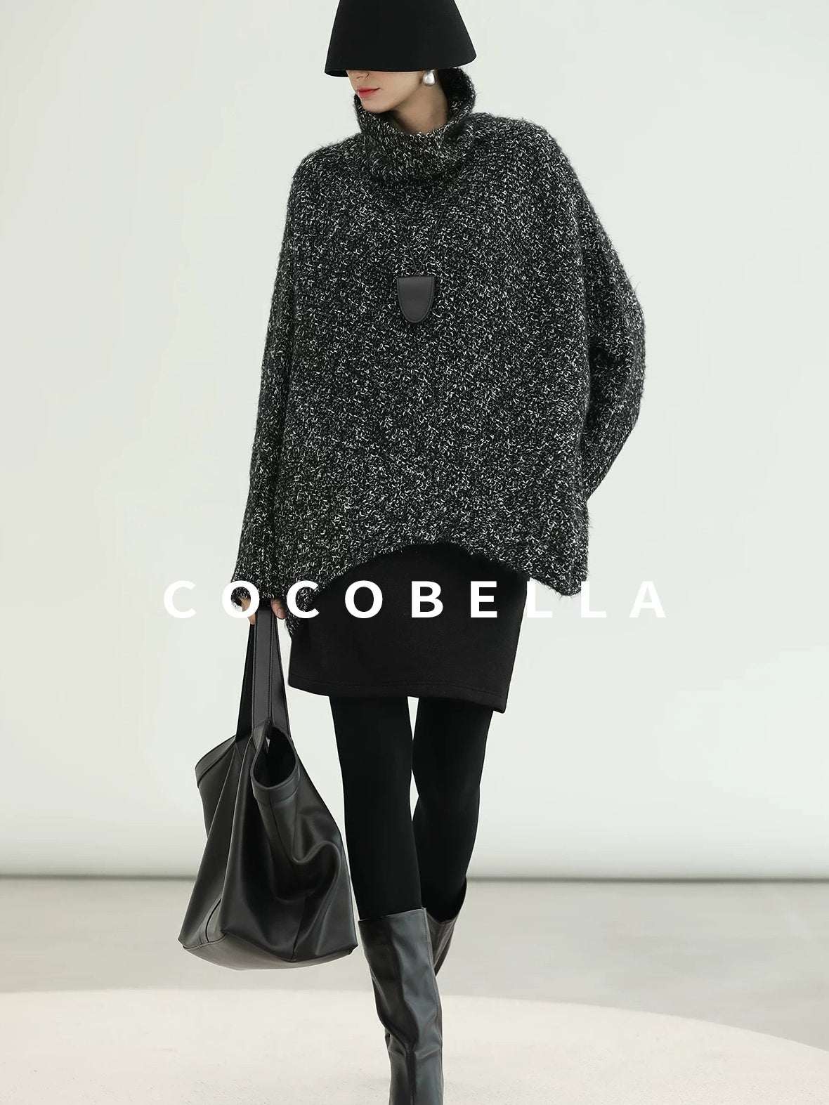 COCOBELLA Warm Shimmer Batwing Sleeve Office Women Panda Color Turtleneck Knit Sweater