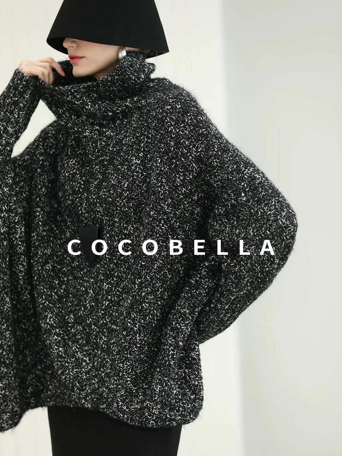 COCOBELLA Warm Shimmer Batwing Sleeve Office Women Panda Color Turtleneck Knit Sweater