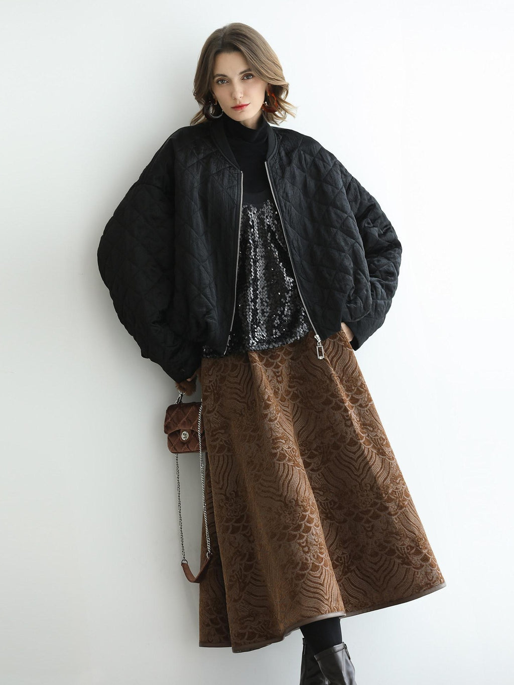 COCOBELLA Warm Short Pleated Acetate Straight Fit Street Style Black Zip Padded Jackets