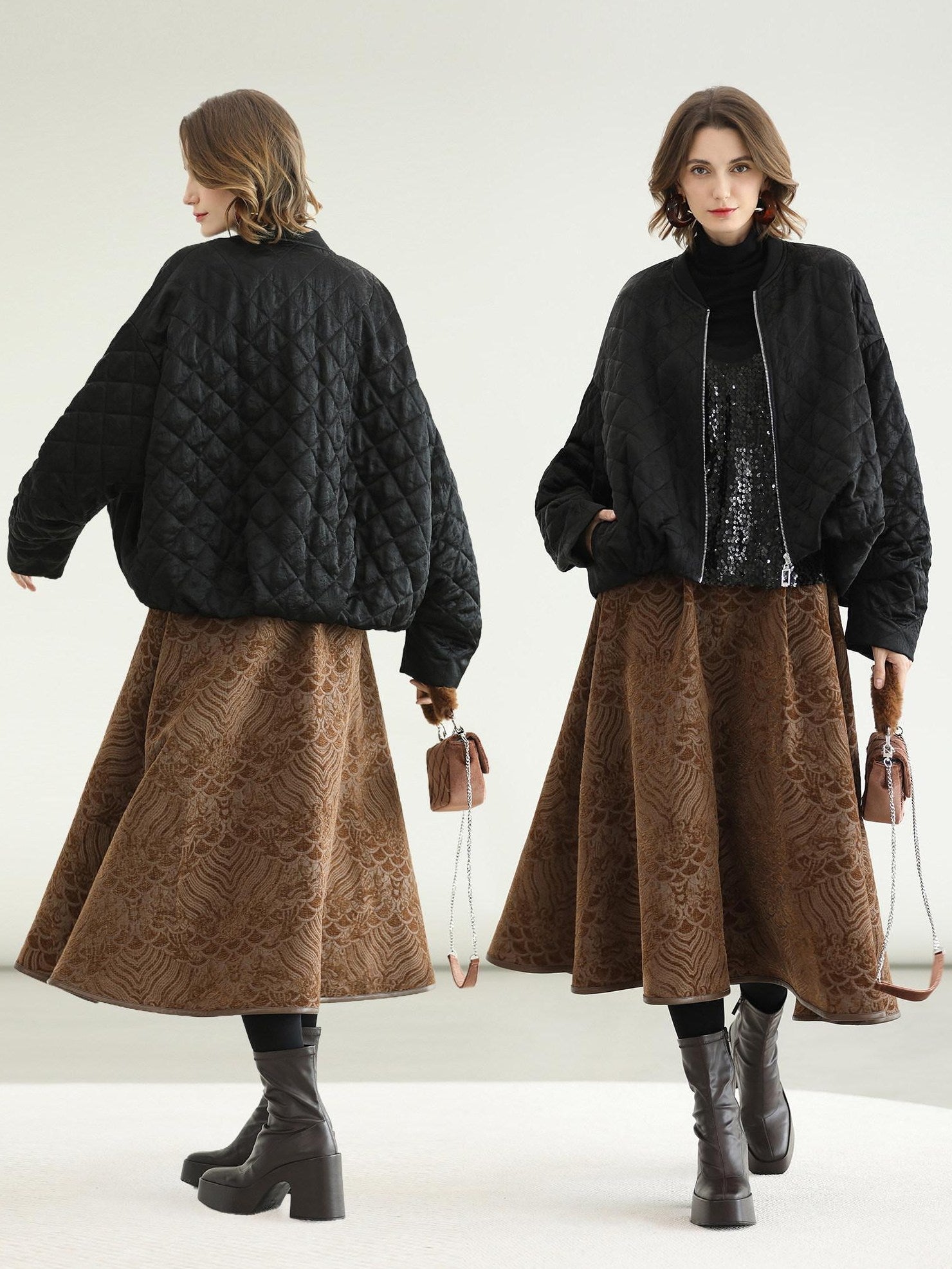 COCOBELLA Warm Short Pleated Acetate Straight Fit Street Style Black Zip Padded Jackets