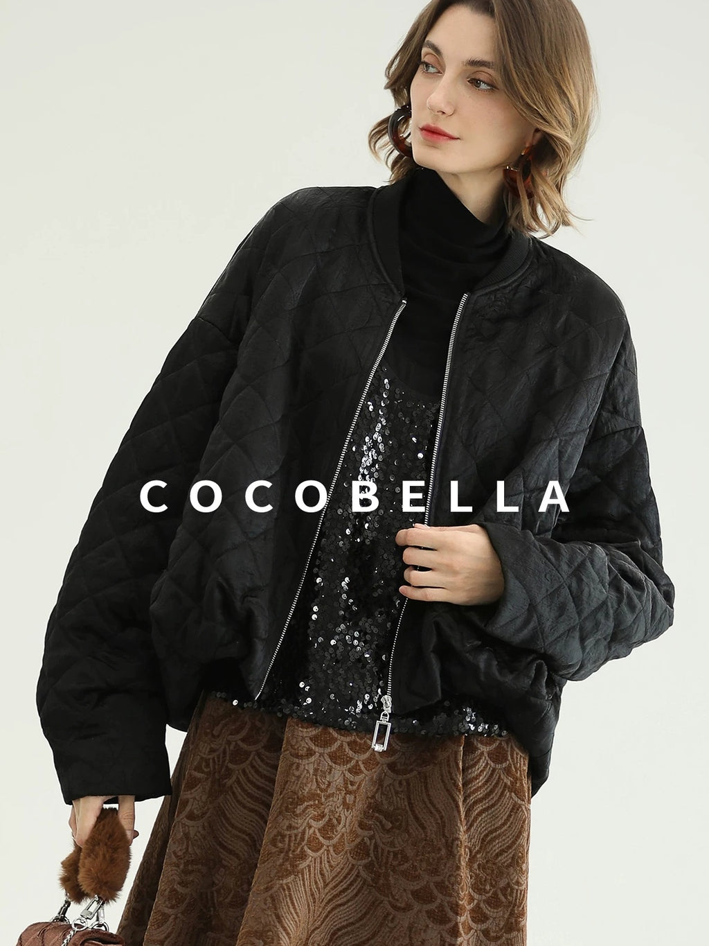 COCOBELLA Warm Short Pleated Acetate Straight Fit Street Style Black Zip Padded Jackets