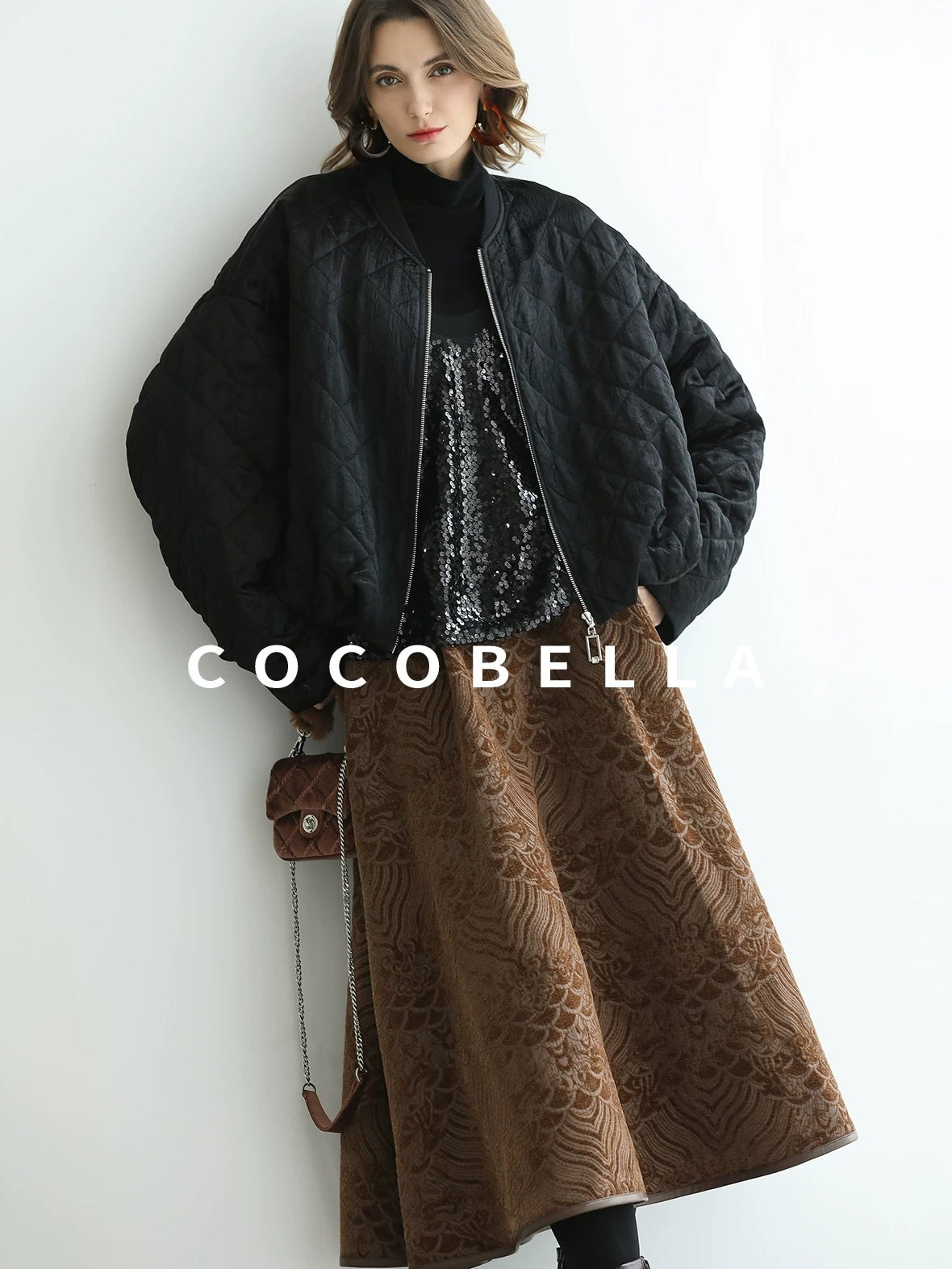 COCOBELLA Warm Short Pleated Acetate Straight Fit Street Style Black Zip Padded Jackets