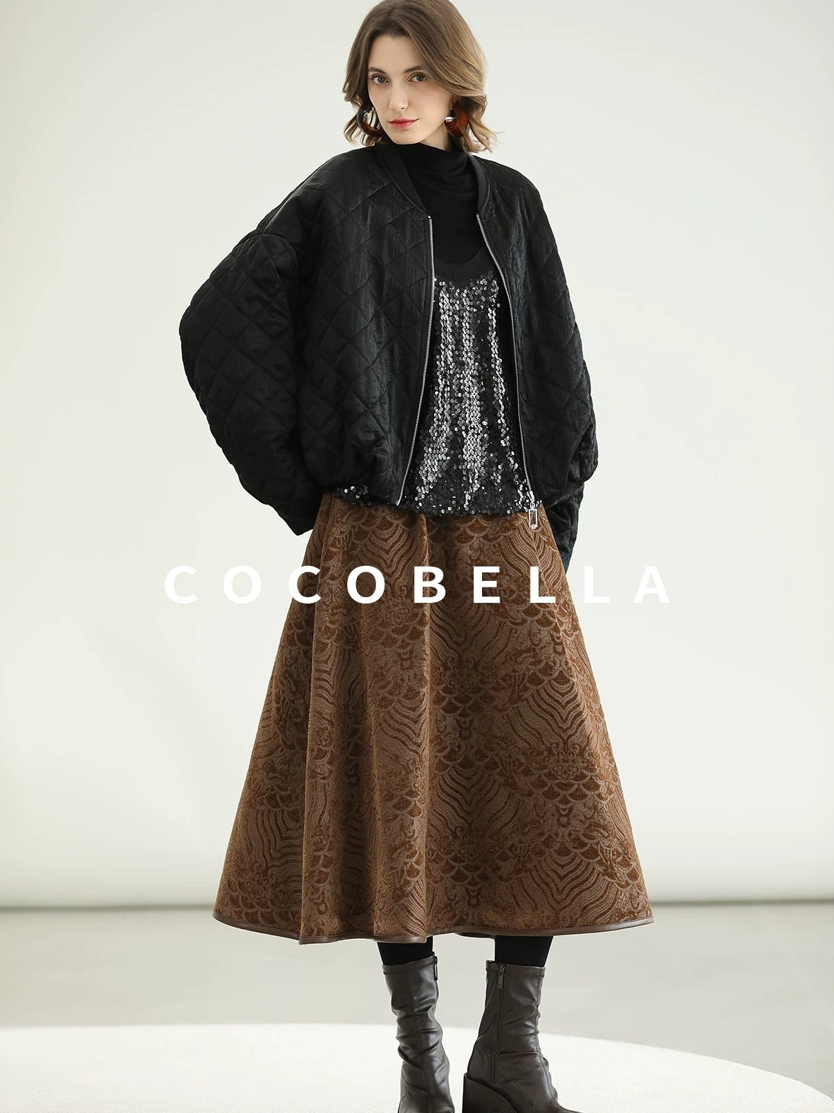 COCOBELLA Warm Short Pleated Acetate Straight Fit Street Style Black Zip Padded Jackets