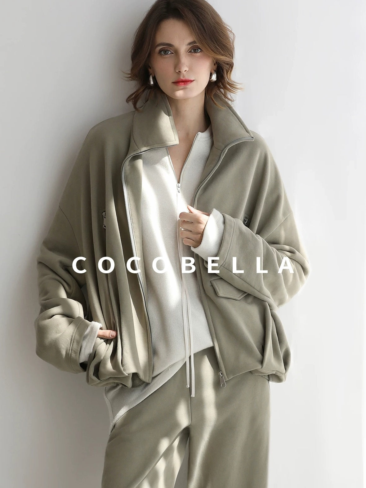 COCOBELLA Warm Thick Cotton Blend Relaxed Fit Zip Up Pocket Solid Versatile Hoodies