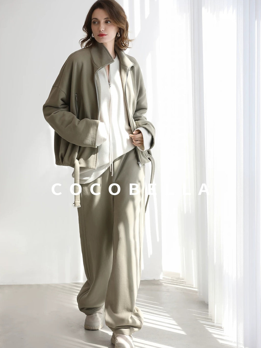 COCOBELLA Warm Thick Cotton Blend Relaxed Fit Zip Up Pocket Solid Versatile Hoodies