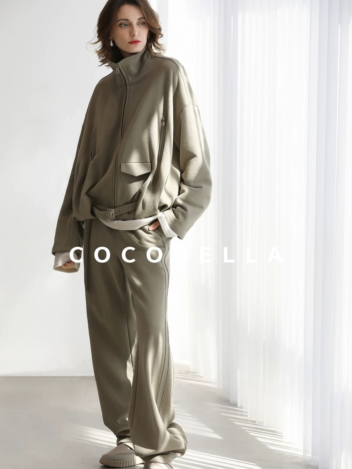 COCOBELLA Warm Thick Cotton Blend Relaxed Fit Zip Up Pocket Solid Versatile Hoodies