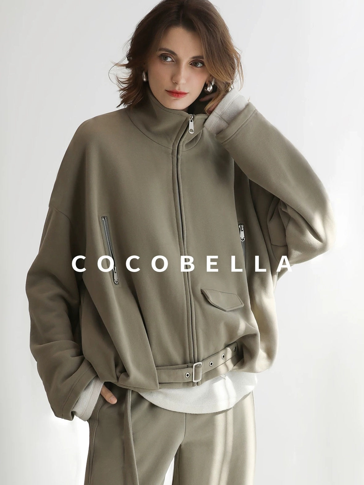 COCOBELLA Warm Thick Cotton Blend Relaxed Fit Zip Up Pocket Solid Versatile Hoodies