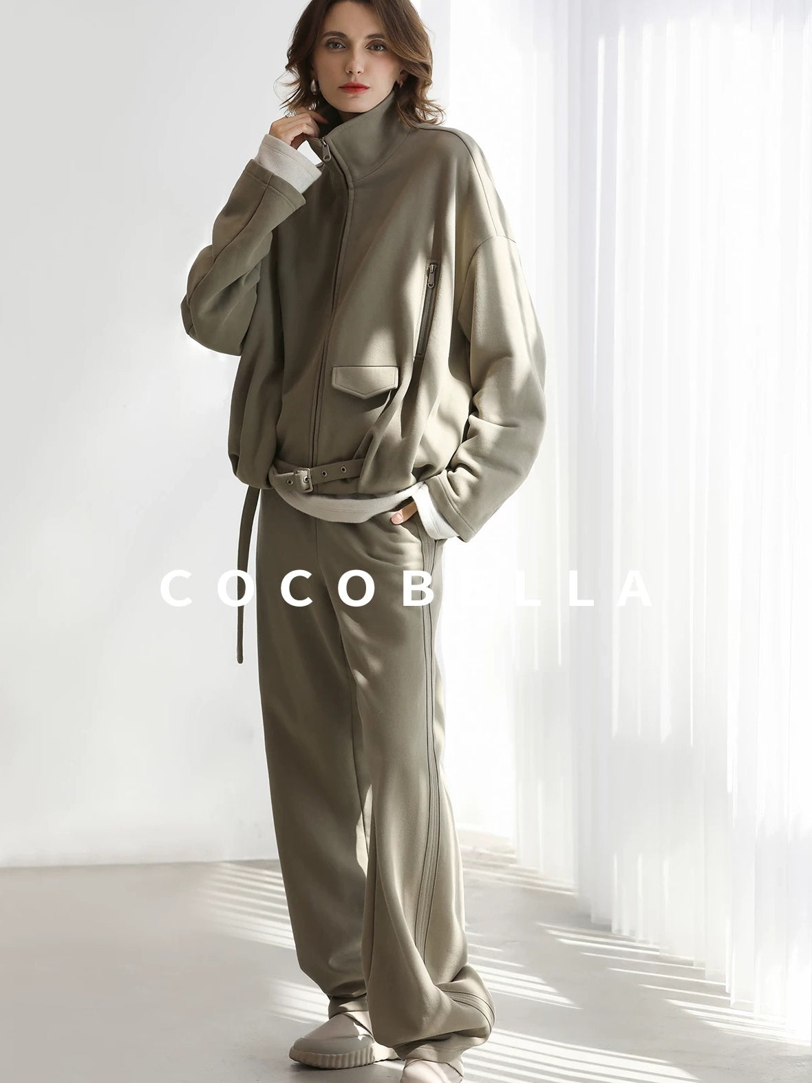 COCOBELLA Warm Thick Cotton Blend Relaxed Fit Zip Up Pocket Solid Versatile Hoodies