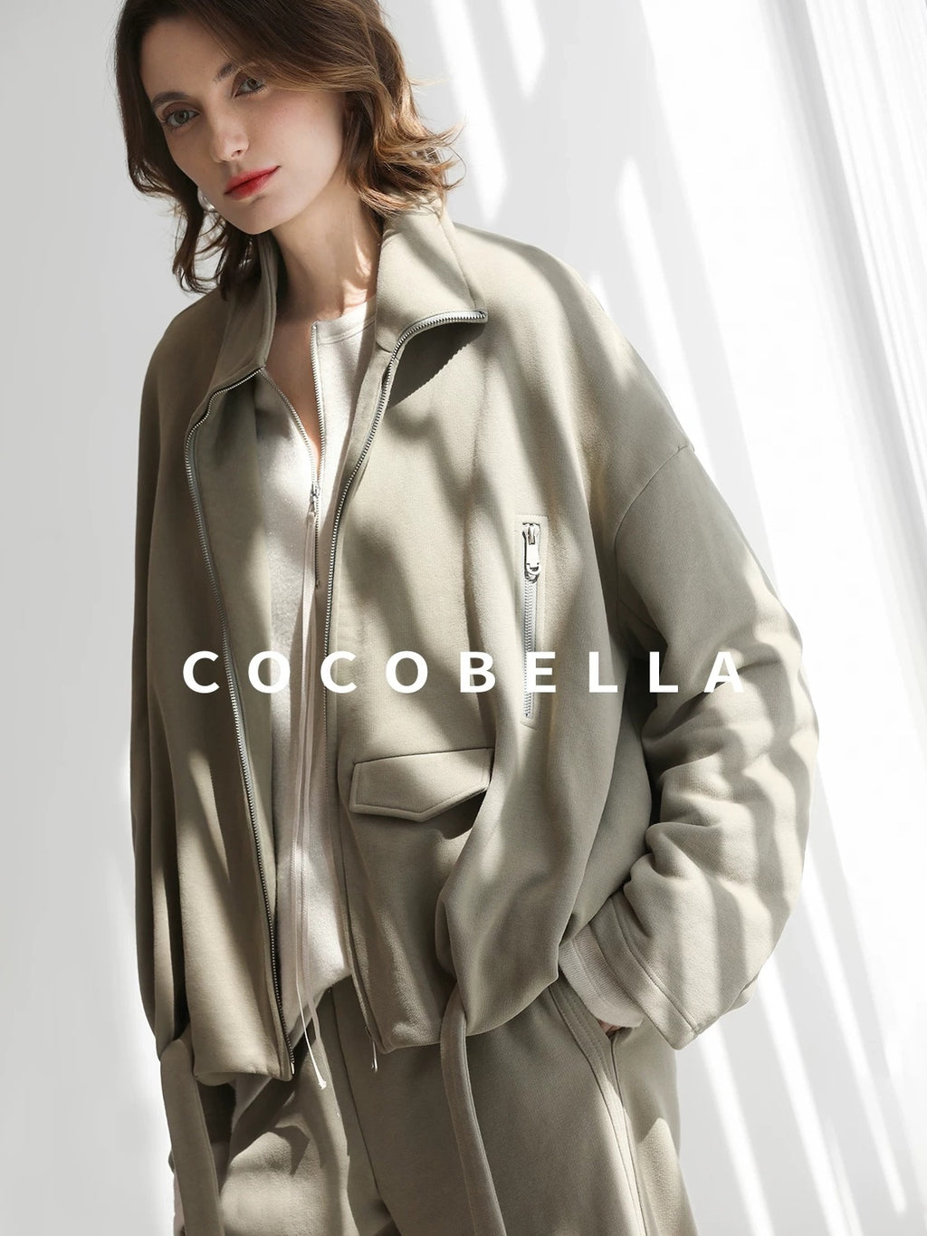 COCOBELLA Warm Thick Cotton Blend Relaxed Fit Zip Up Pocket Solid Versatile Hoodies