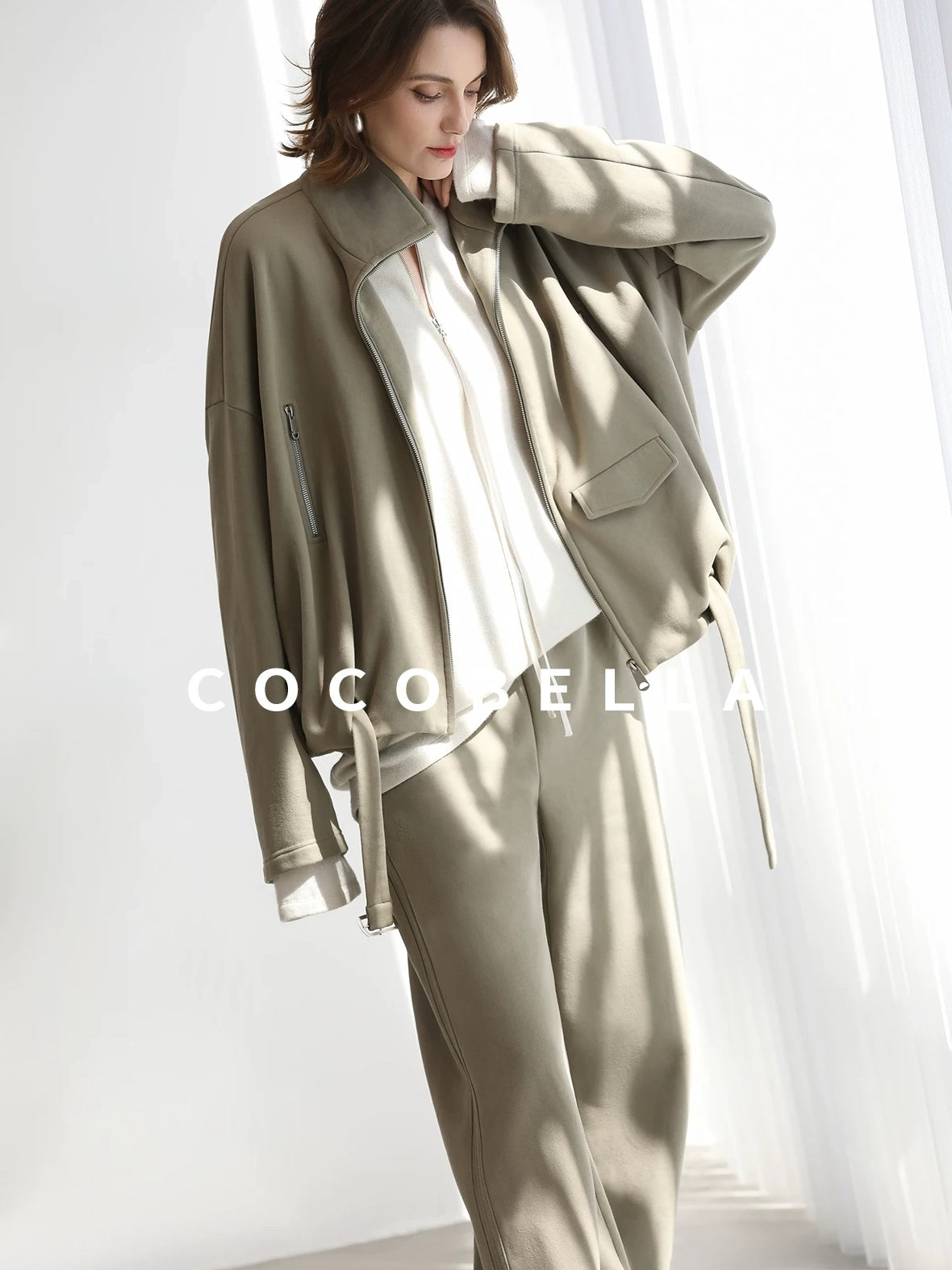 COCOBELLA Warm Thick Cotton Blend Relaxed Fit Zip Up Pocket Solid Versatile Hoodies