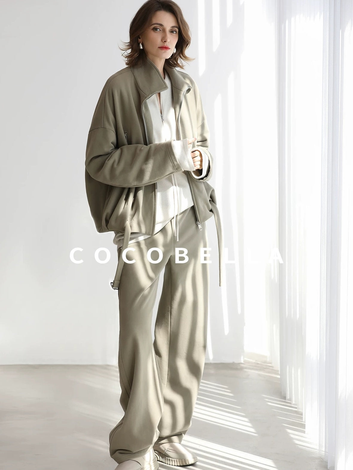 COCOBELLA Warm Thick Cotton Blend Relaxed Fit Zip Up Pocket Solid Versatile Hoodies