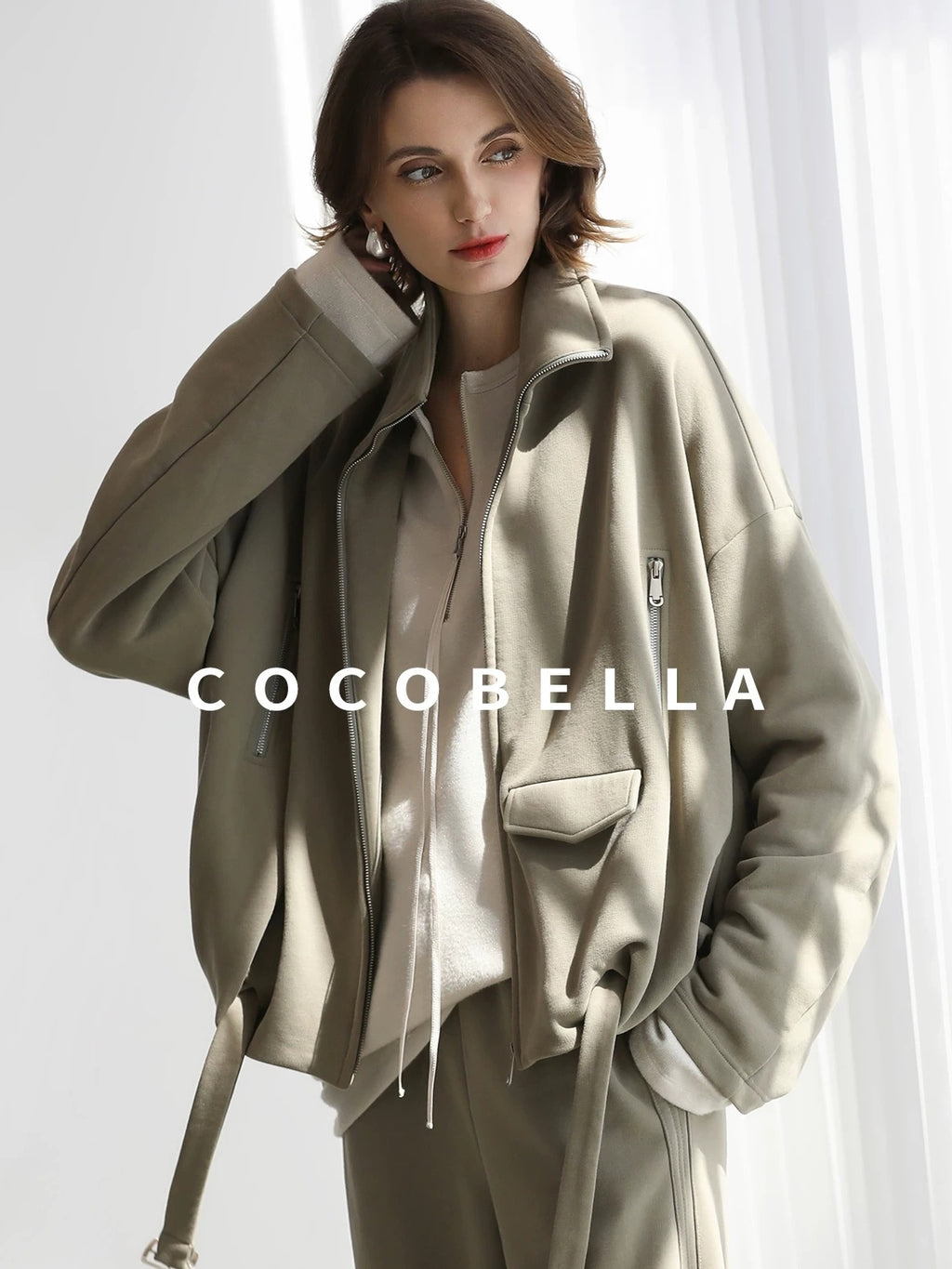 COCOBELLA Warm Thick Cotton Blend Relaxed Fit Zip Up Pocket Solid Versatile Hoodies