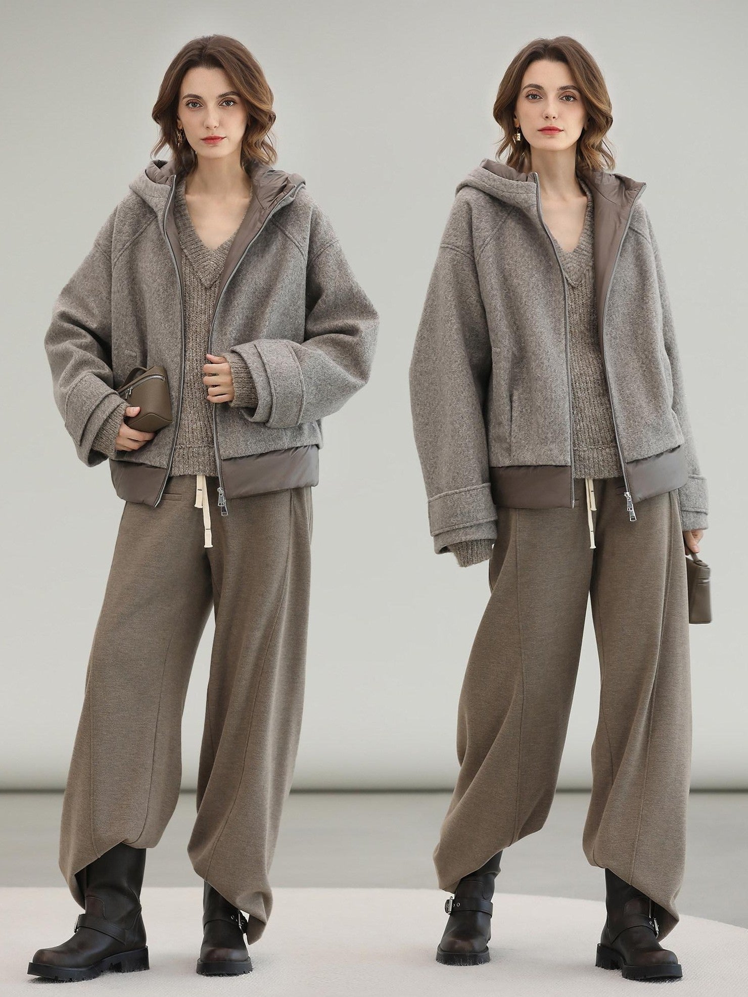 COCOBELLA Warm Thick Hooded Zip Patchwork Street Straight Fit Womens Outerwear Jackets