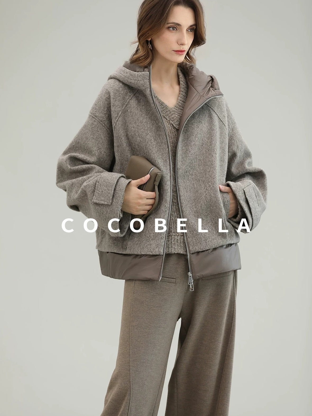 COCOBELLA Warm Thick Hooded Zip Patchwork Street Straight Fit Womens Outerwear Jackets
