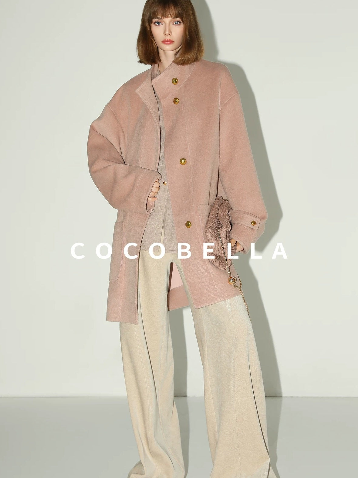 COCOBELLA Warm Thick Mid Length Elegant Commuter Straight Stand Collar Wool Overcoat Coats
