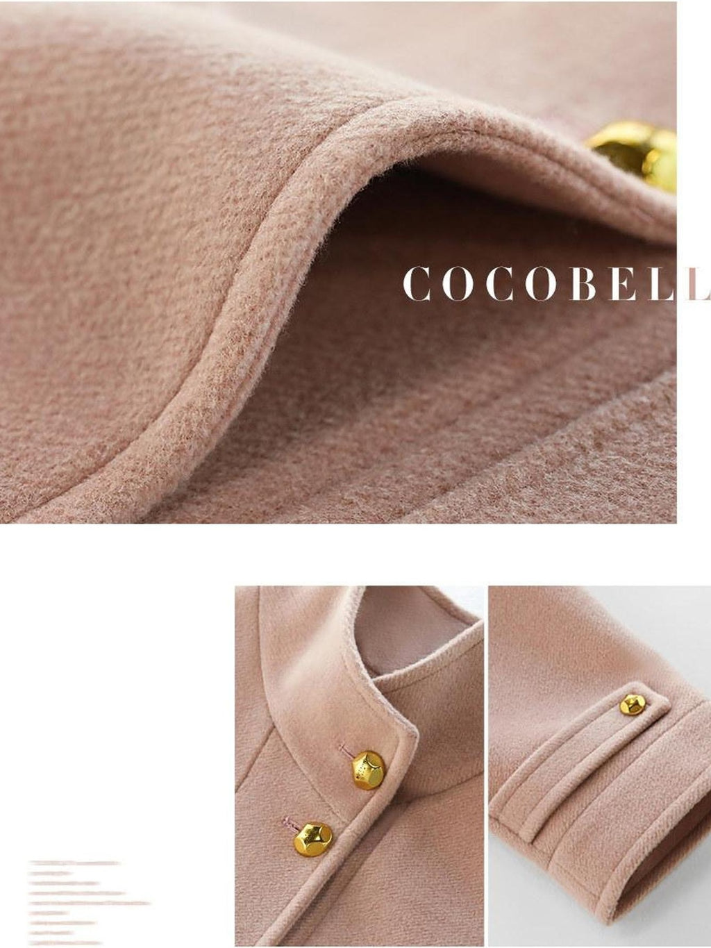 COCOBELLA Warm Thick Mid Length Elegant Commuter Straight Stand Collar Wool Overcoat Coats