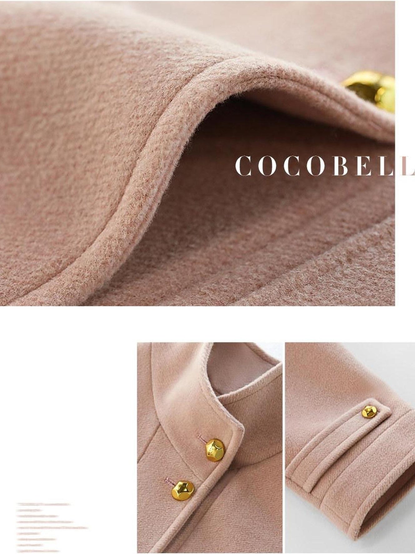 COCOBELLA Warm Thick Mid Length Elegant Commuter Straight Stand Collar Wool Overcoat Coats