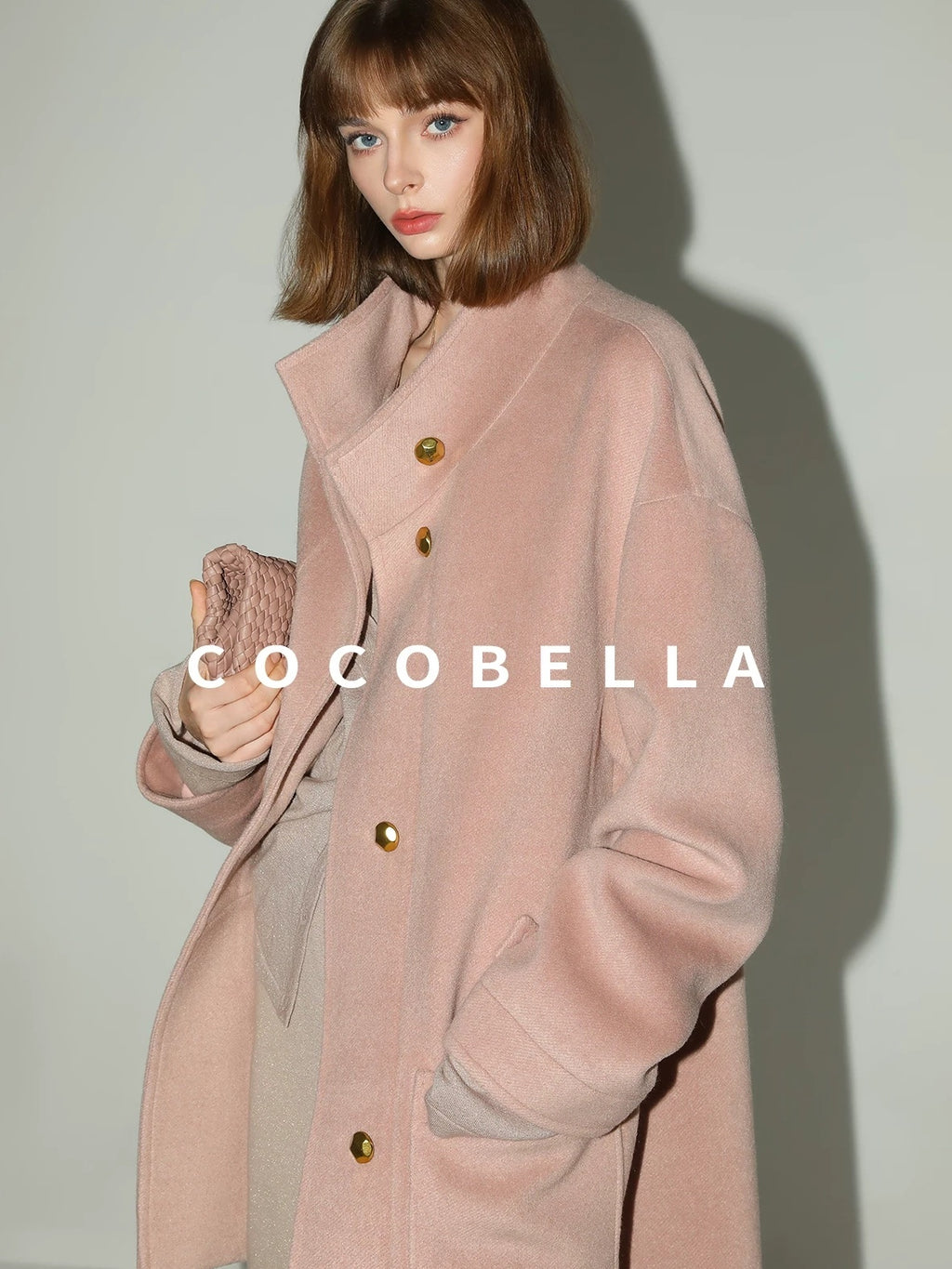 COCOBELLA Warm Thick Mid Length Elegant Commuter Straight Stand Collar Wool Overcoat Coats
