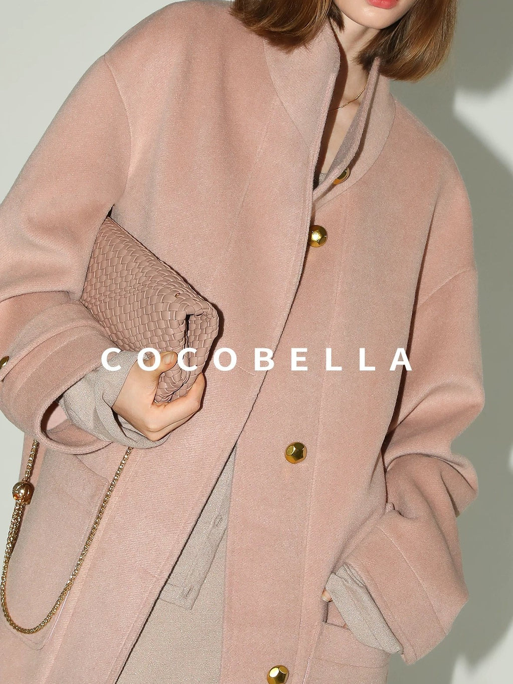 COCOBELLA Warm Thick Mid Length Elegant Commuter Straight Stand Collar Wool Overcoat Coats