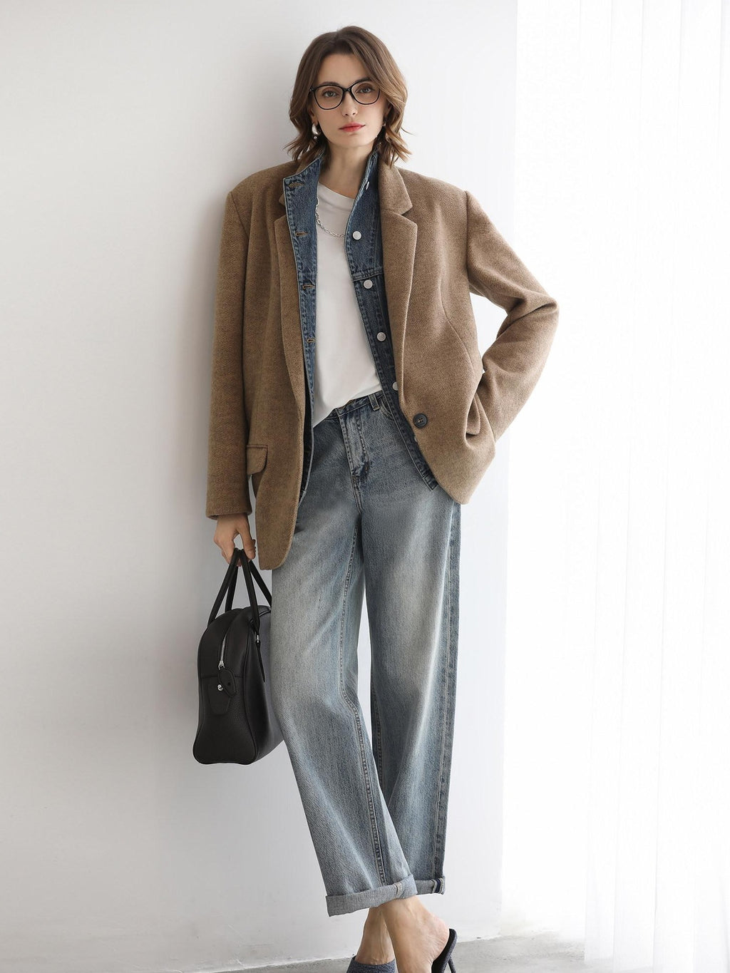 COCOBELLA Warm Wool Blend Loose Fit Single Button Flap Pocket Office Regular Blazers