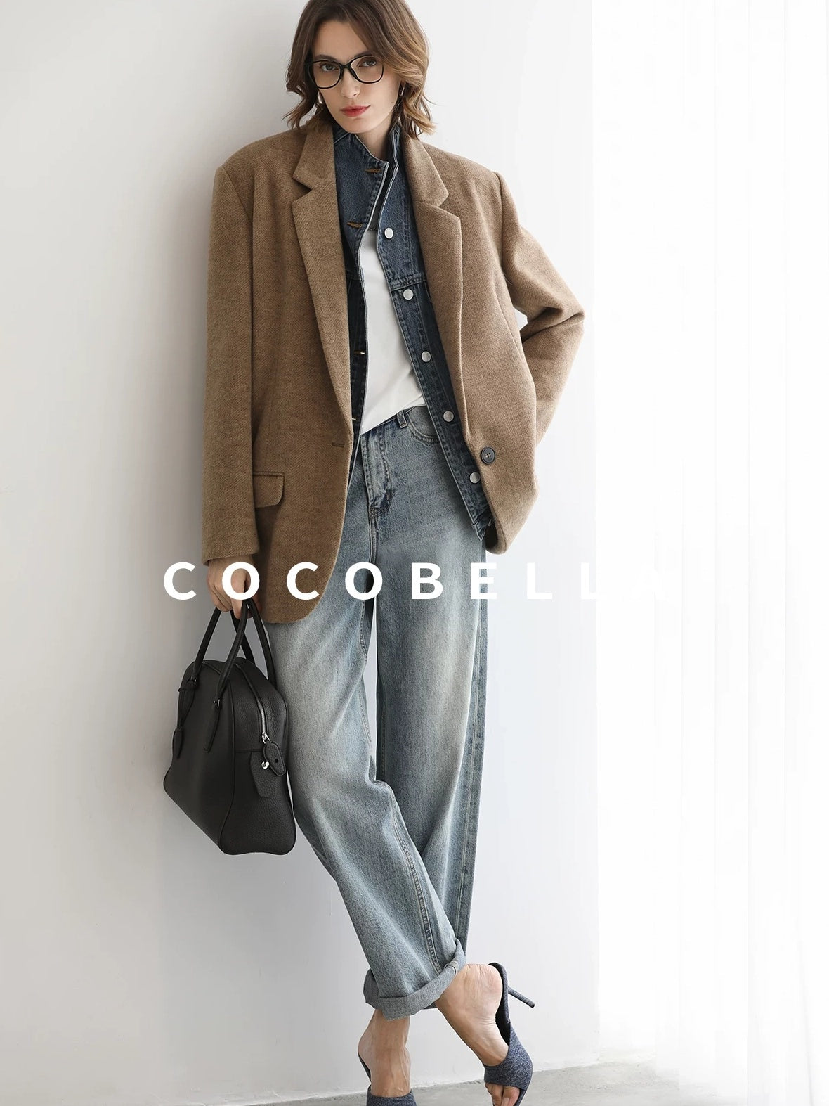 COCOBELLA Warm Wool Blend Loose Fit Single Button Flap Pocket Office Regular Blazers