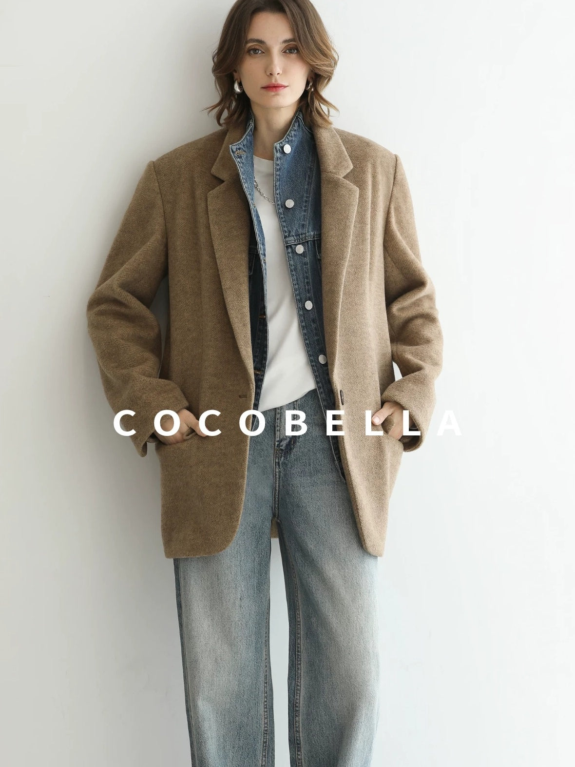 COCOBELLA Warm Wool Blend Loose Fit Single Button Flap Pocket Office Regular Blazers