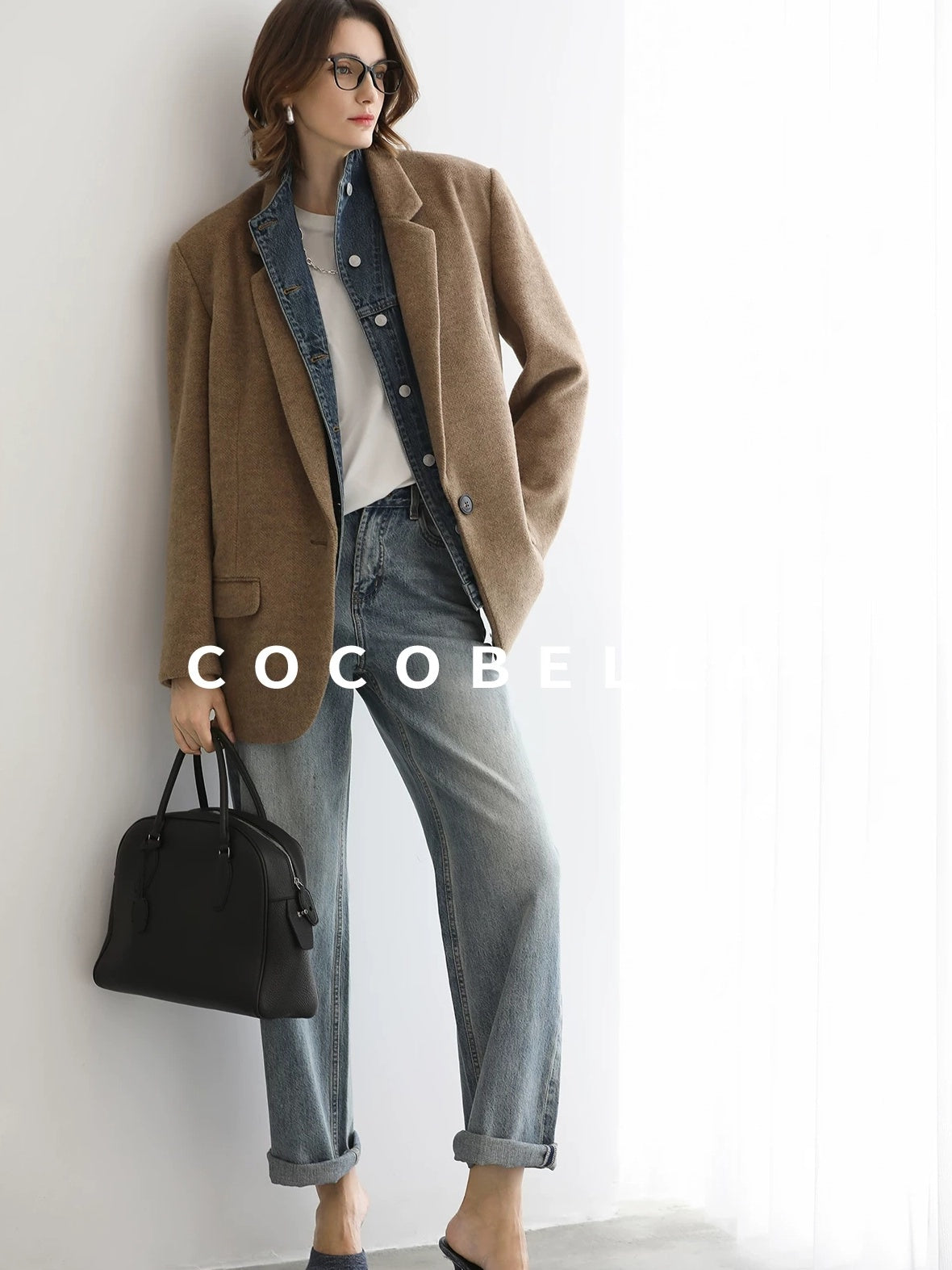 COCOBELLA Warm Wool Blend Loose Fit Single Button Flap Pocket Office Regular Blazers