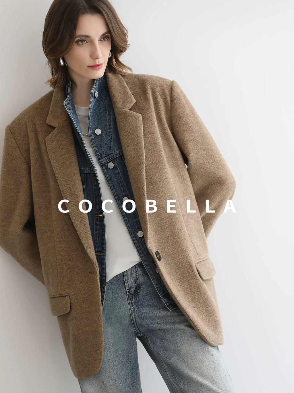 COCOBELLA Warm Wool Blend Loose Fit Single Button Flap Pocket Office Regular Blazers