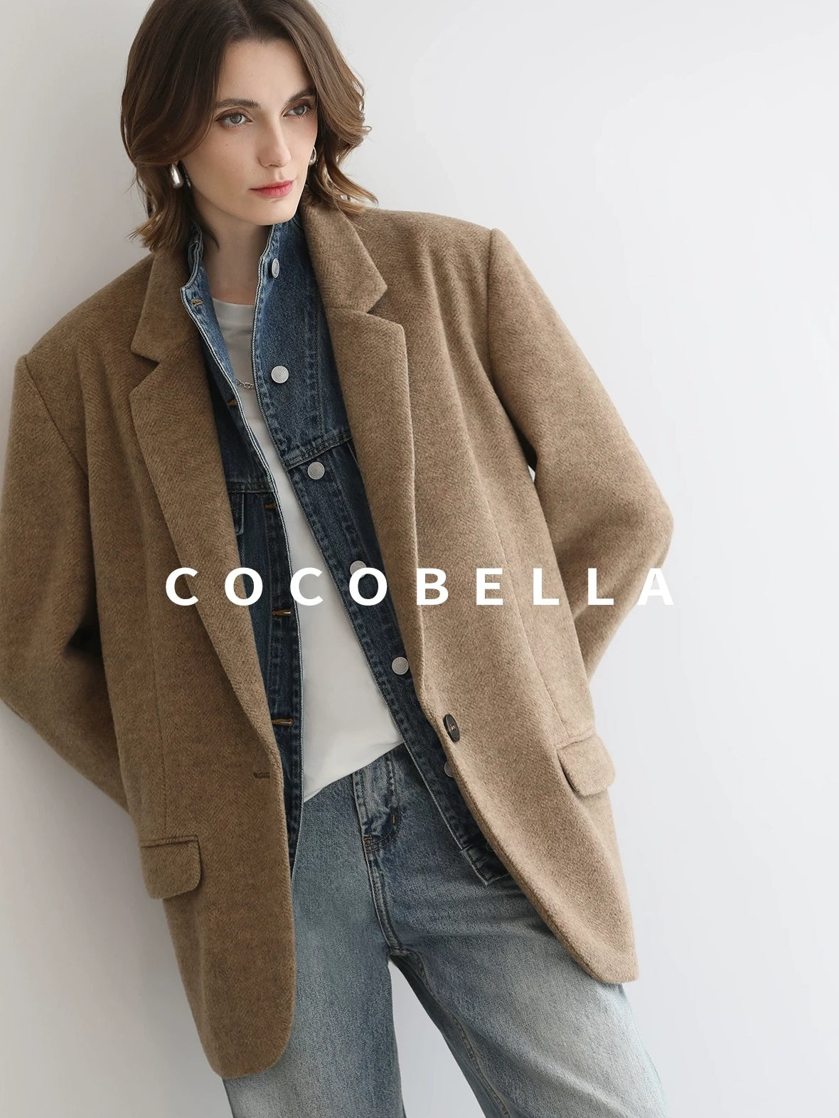 COCOBELLA Warm Wool Blend Loose Fit Single Button Flap Pocket Office Regular Blazers